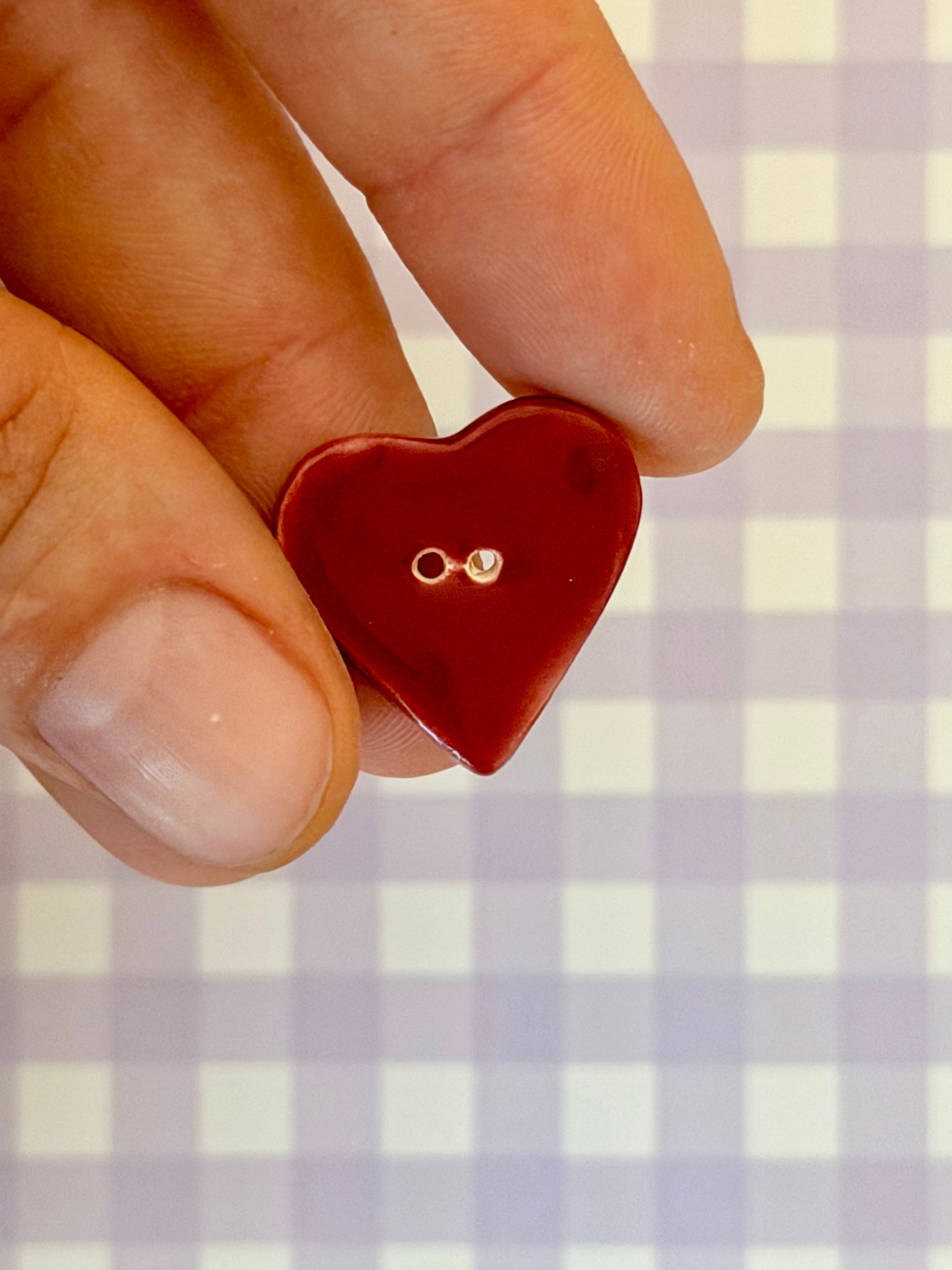 Handmade Ceramic Button for Cross Stitch – Red Heart