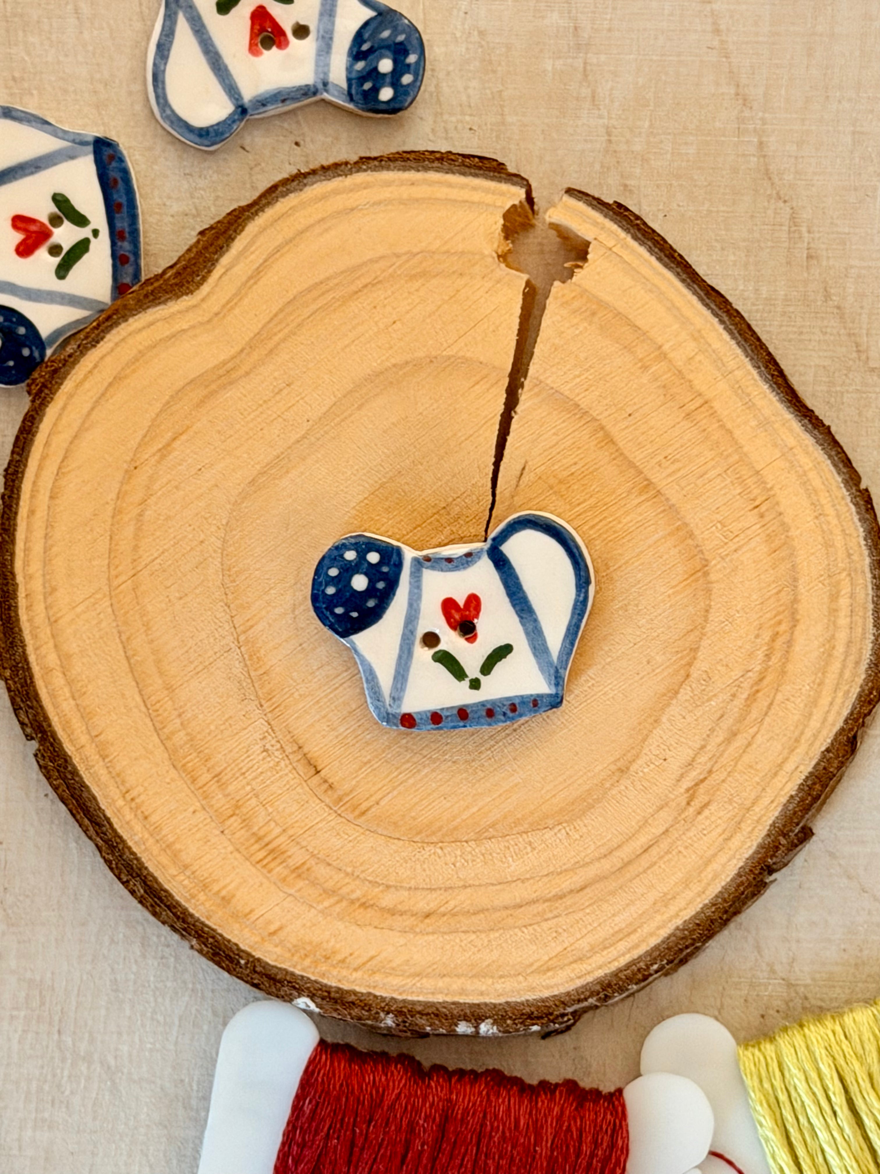 Handmade Ceramic Button for Cross Stitch – Watering Can