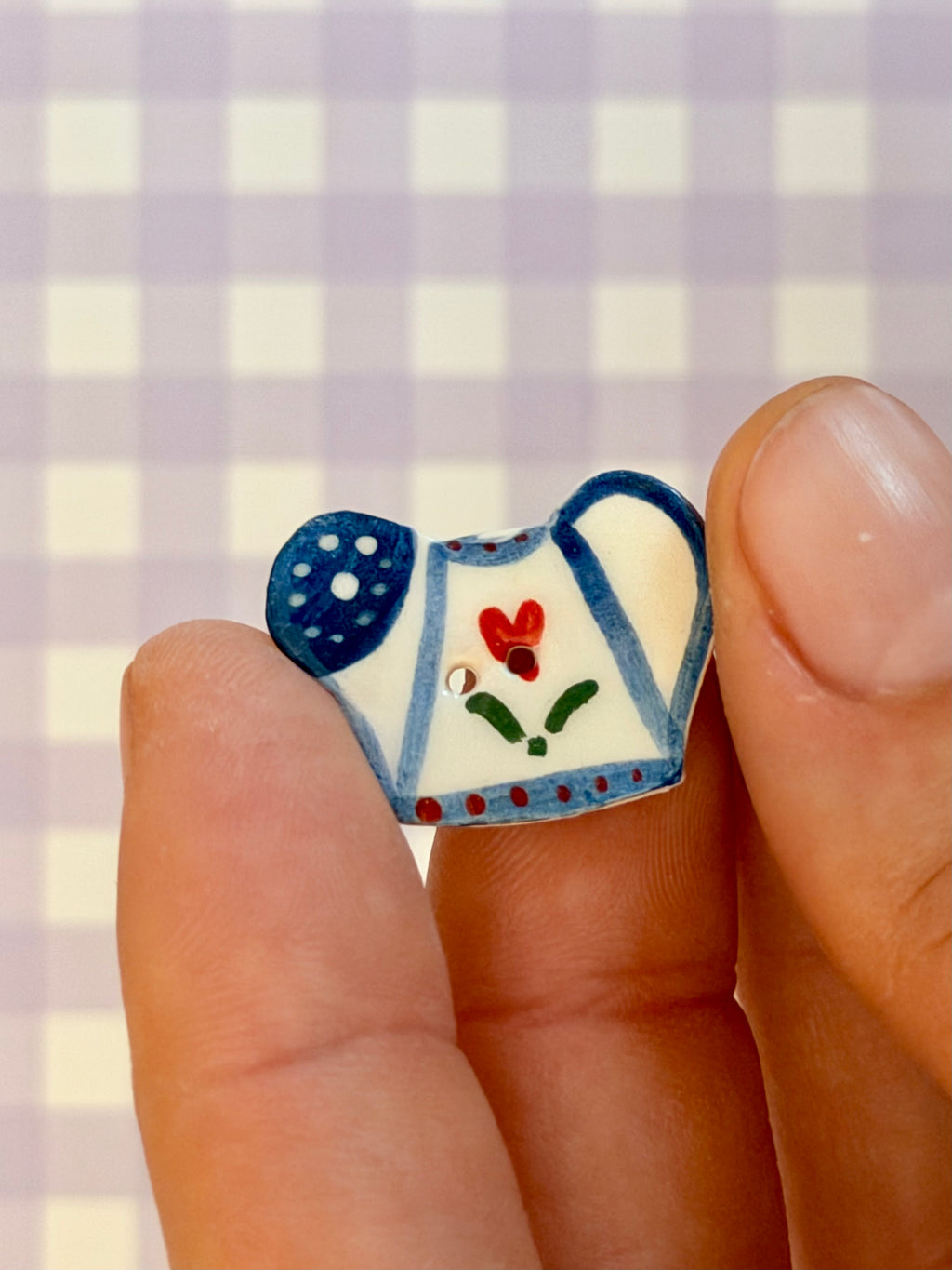 Handmade Ceramic Button for Cross Stitch – Watering Can