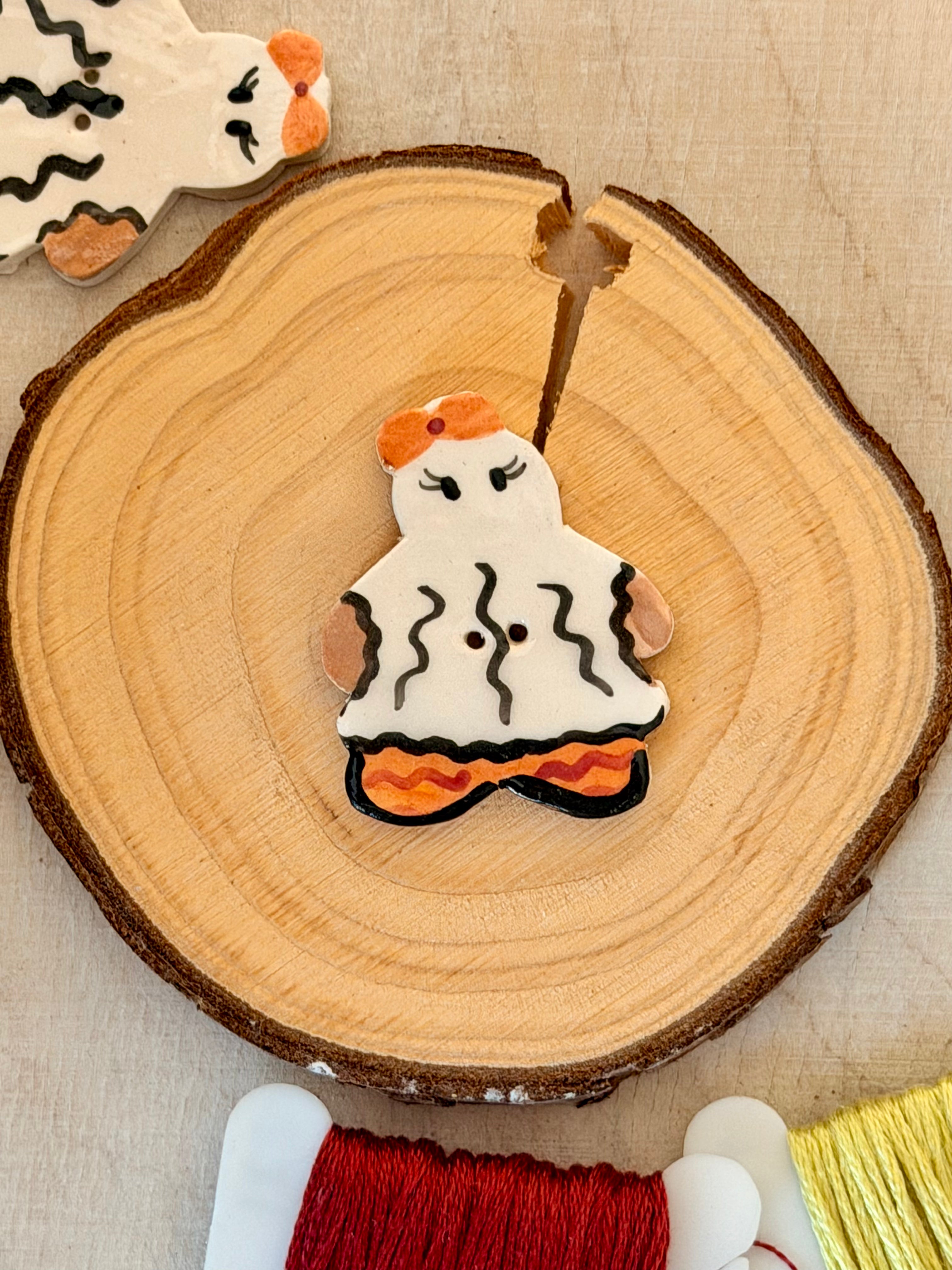 Handmade Ceramic Button for Cross Stitch – Ghost #4