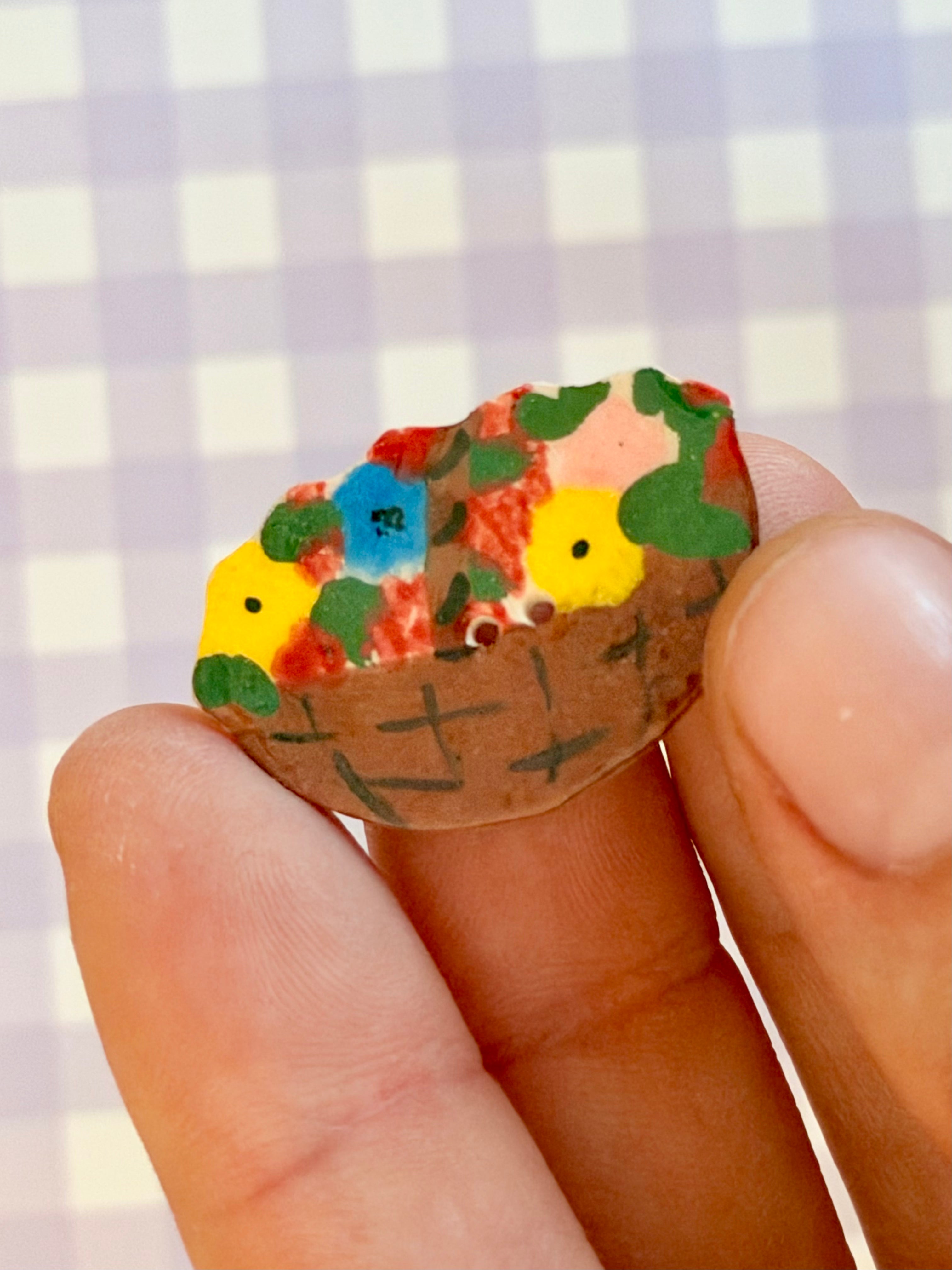 Handmade Ceramic Button for Cross Stitch – Flower Basket
