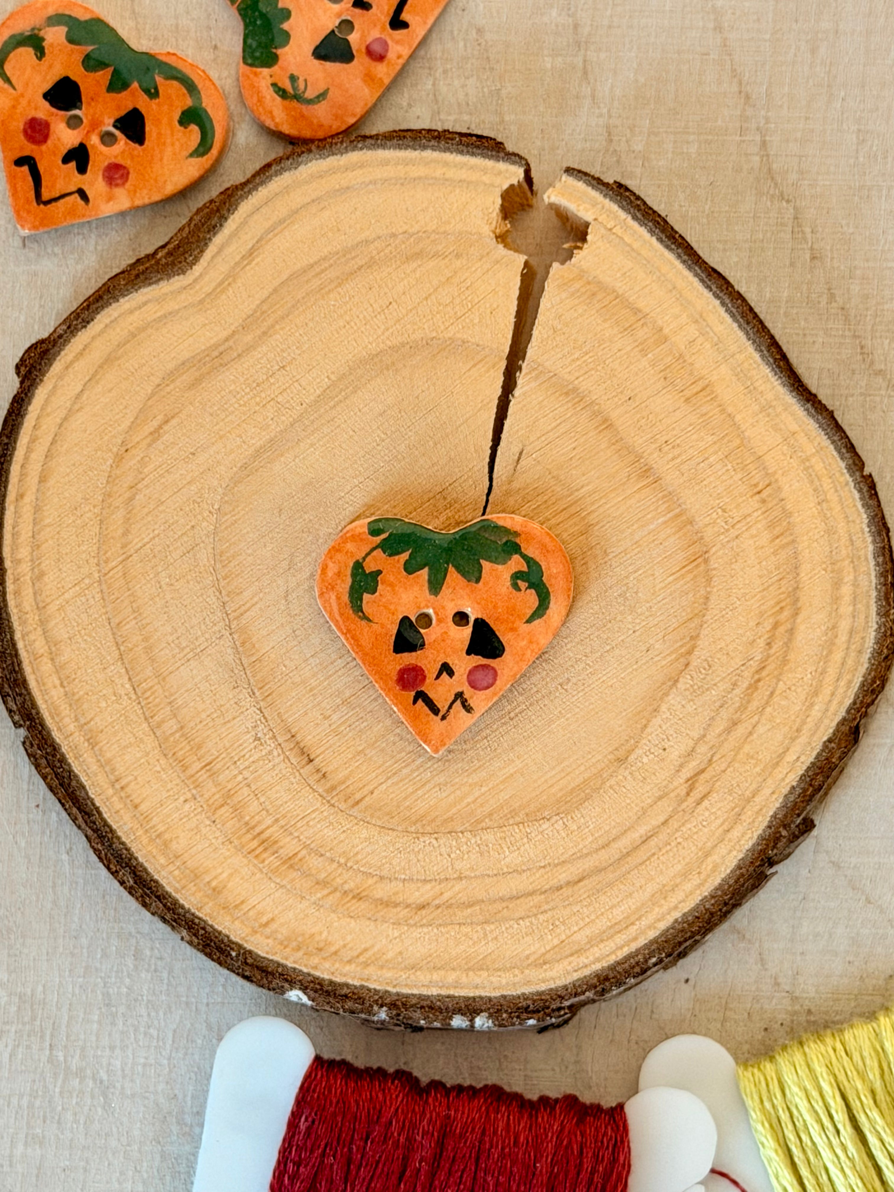 Handmade Ceramic Button for Cross Stitch – Pumpkin Heart