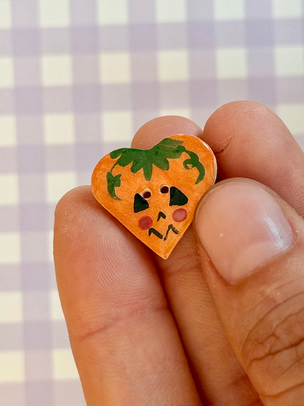 Handmade Ceramic Button for Cross Stitch – Pumpkin Heart