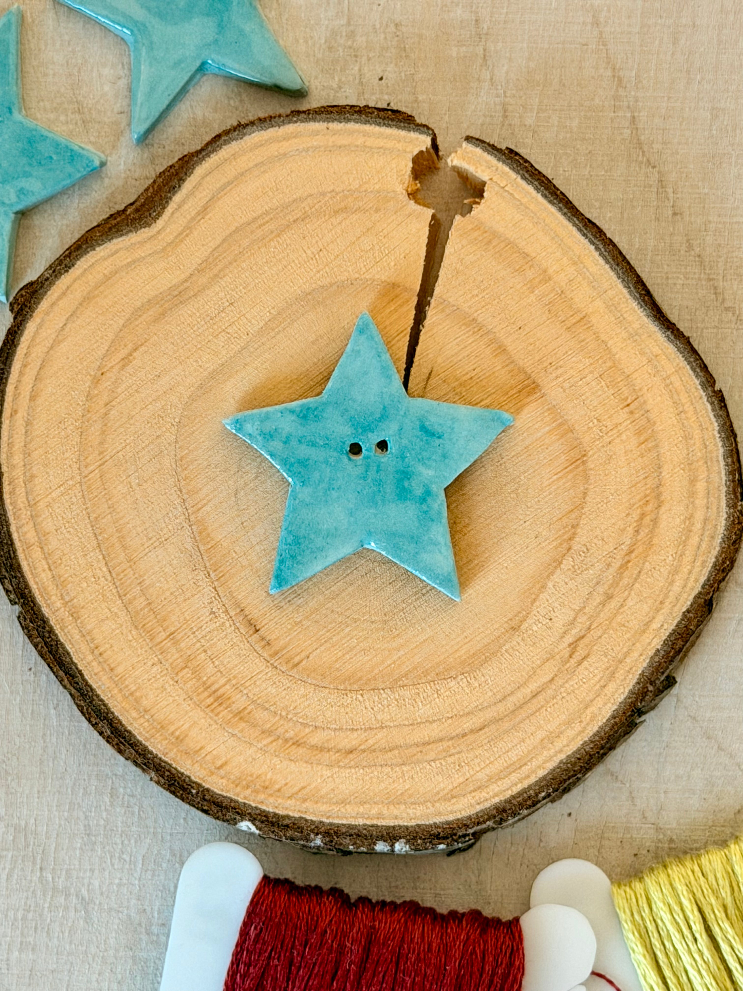 Handmade Ceramic Button for Cross Stitch – Blue Star Big