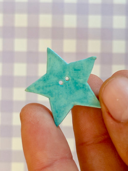 Handmade Ceramic Button for Cross Stitch – Blue Star Big