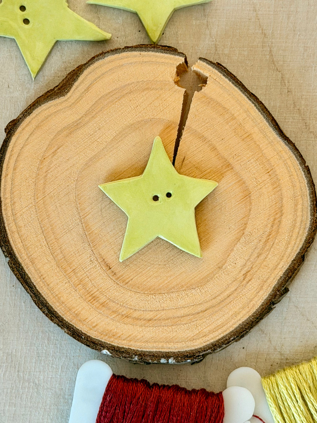 Handmade Ceramic Button for Cross Stitch – Green Star Big