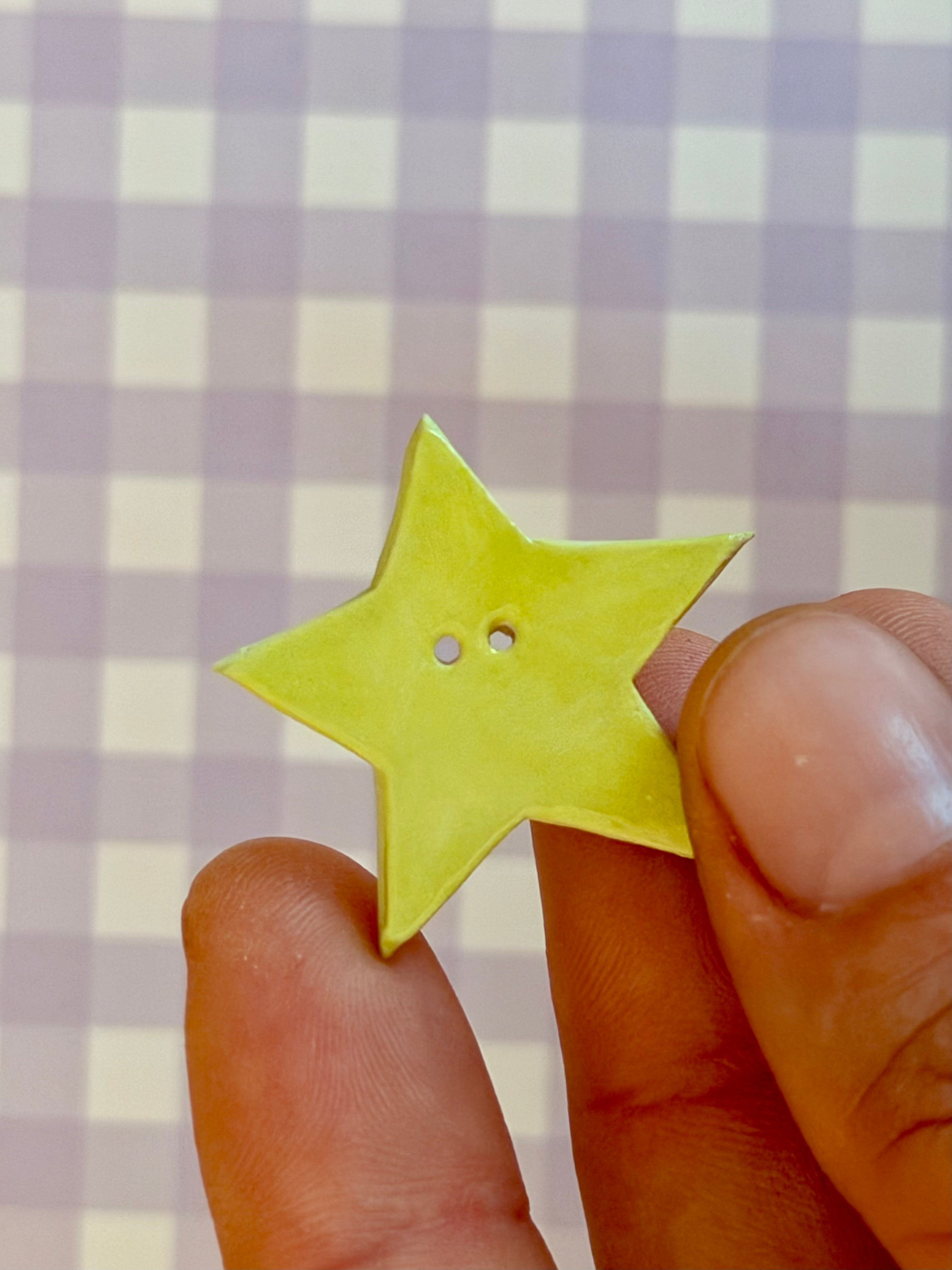 Handmade Ceramic Button for Cross Stitch – Green Star Big