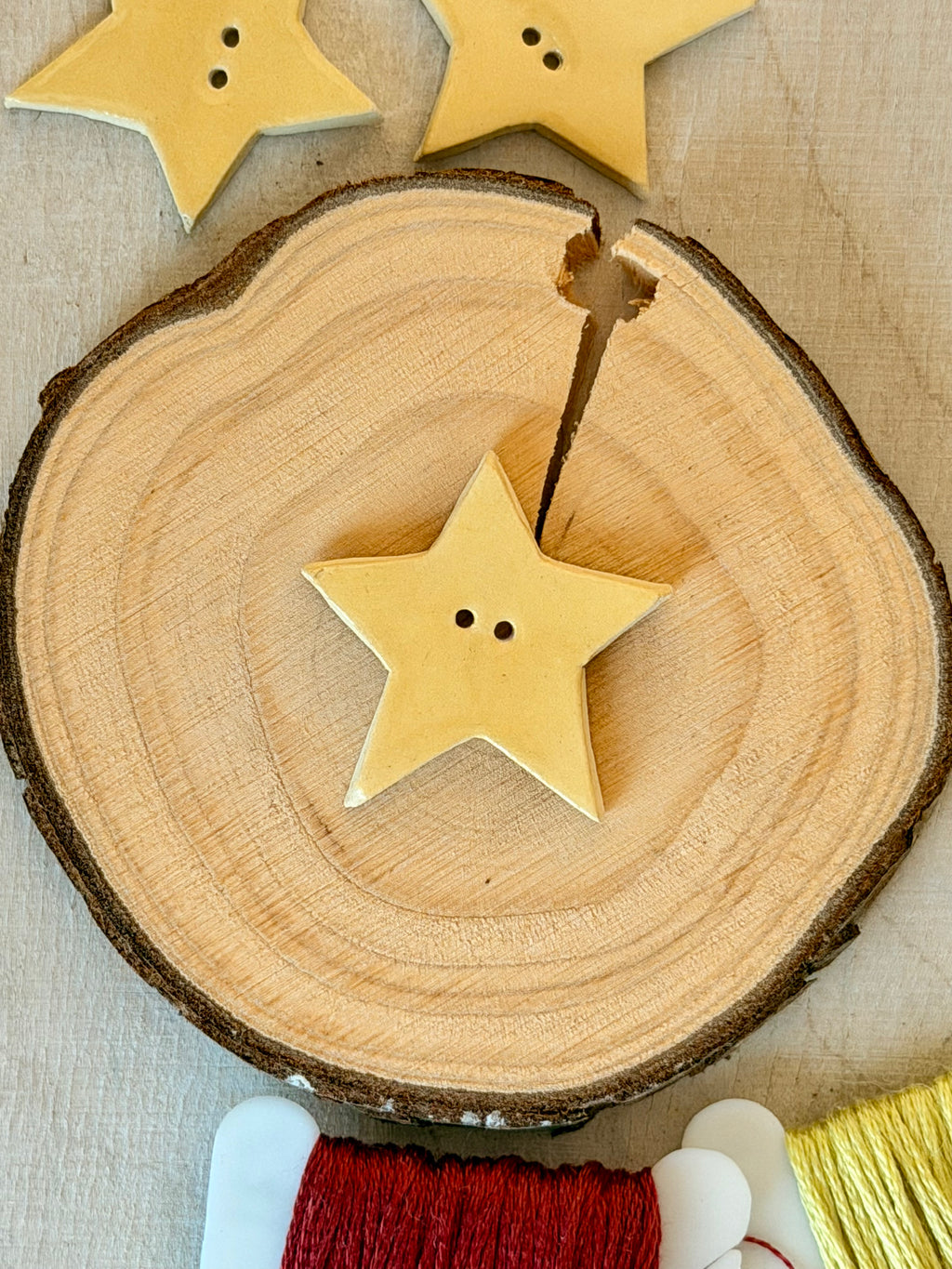 Handmade Ceramic Button for Cross Stitch – Yellow Star Big