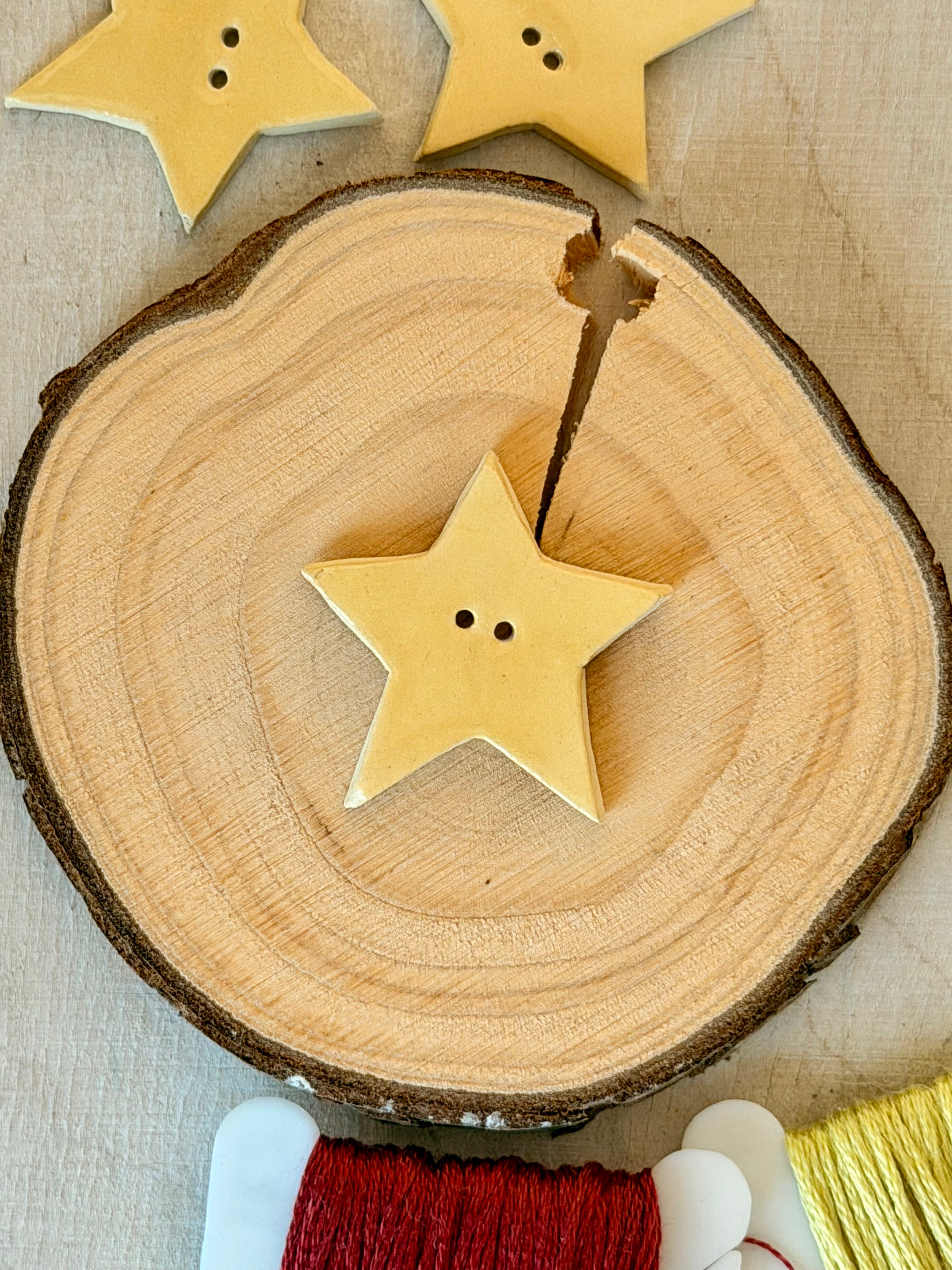 Handmade Ceramic Button for Cross Stitch – Yellow Star Big