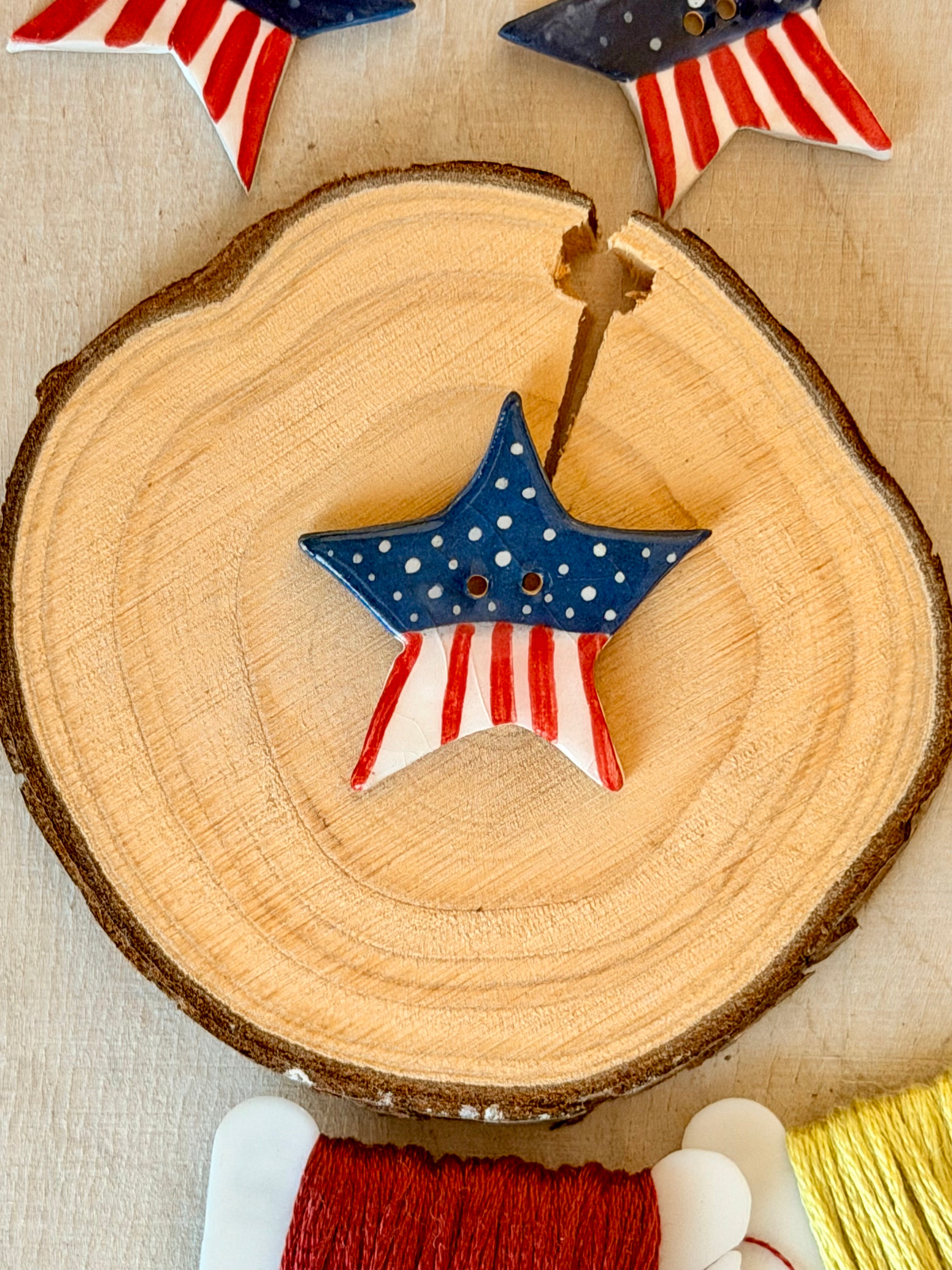 Handmade Ceramic Button for Cross Stitch – American Star Big