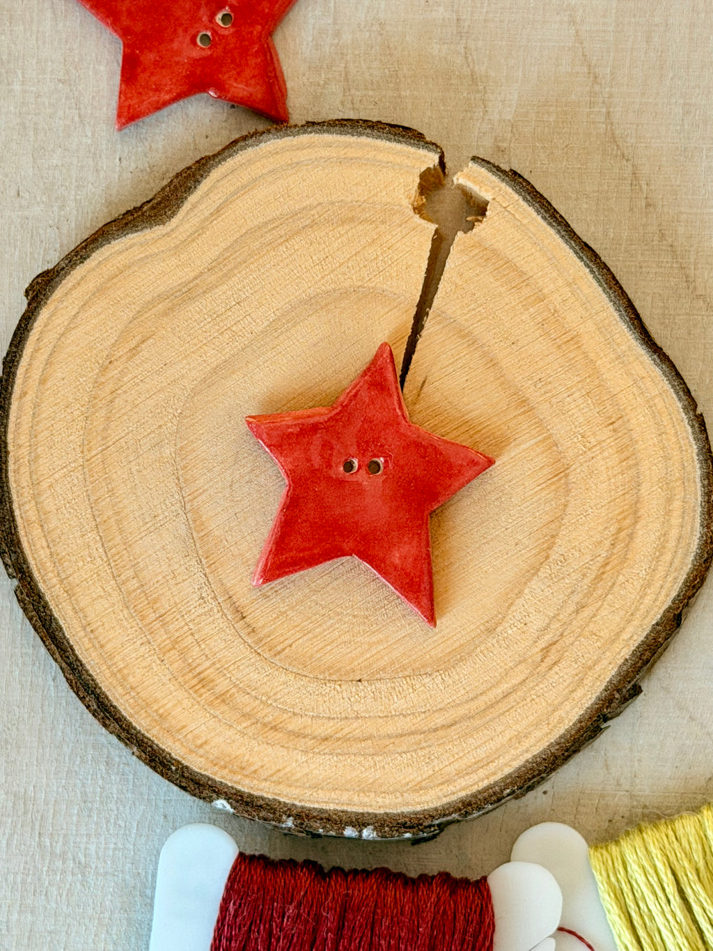 Handmade Ceramic Button for Cross Stitch – Red Star Big