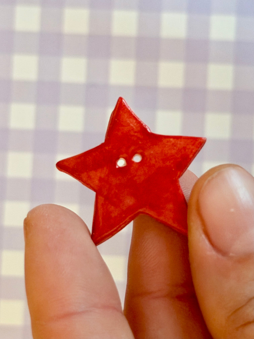 Handmade Ceramic Button for Cross Stitch – Red Star Big