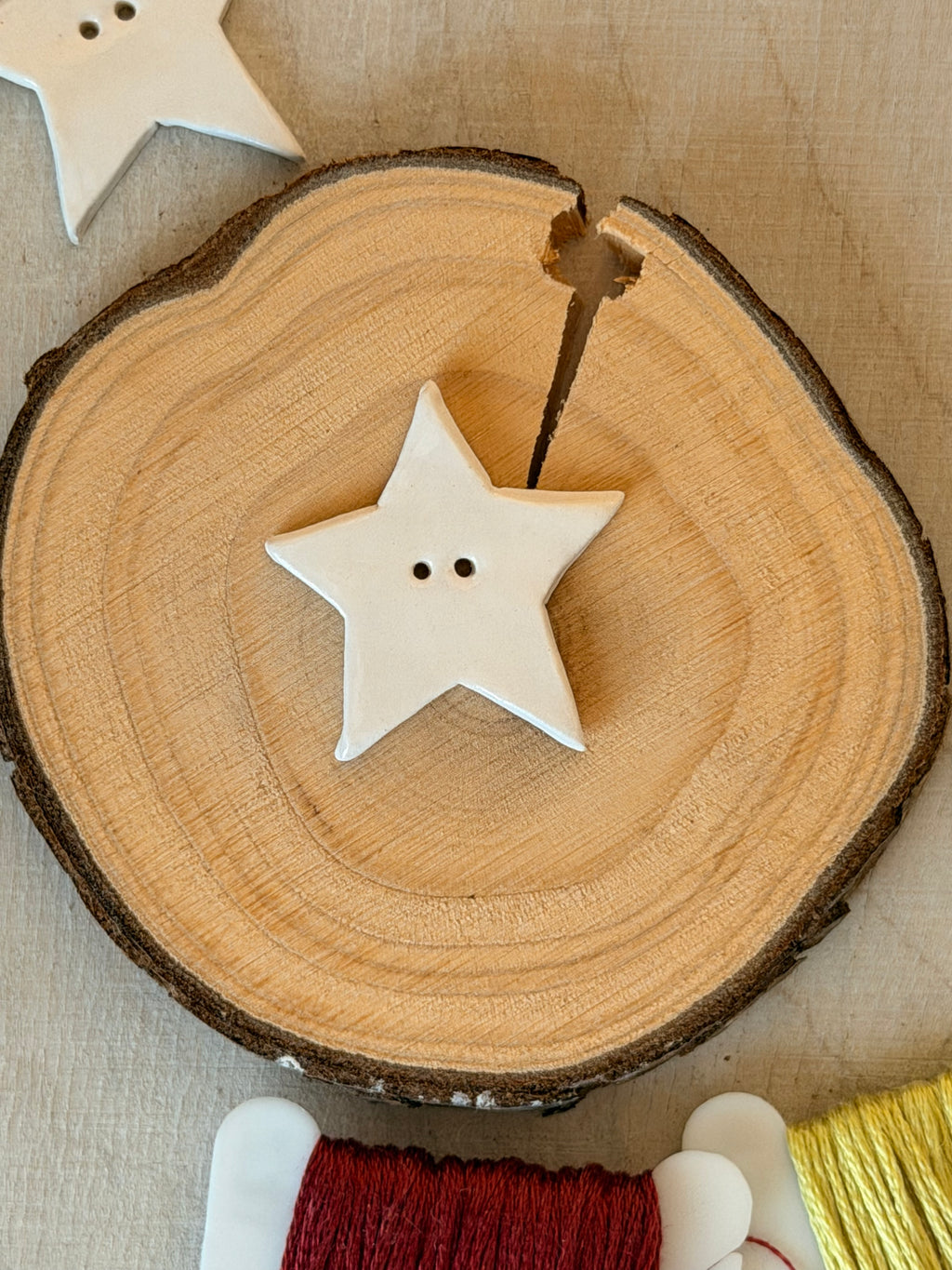 Handmade Ceramic Button for Cross Stitch – White Star Big