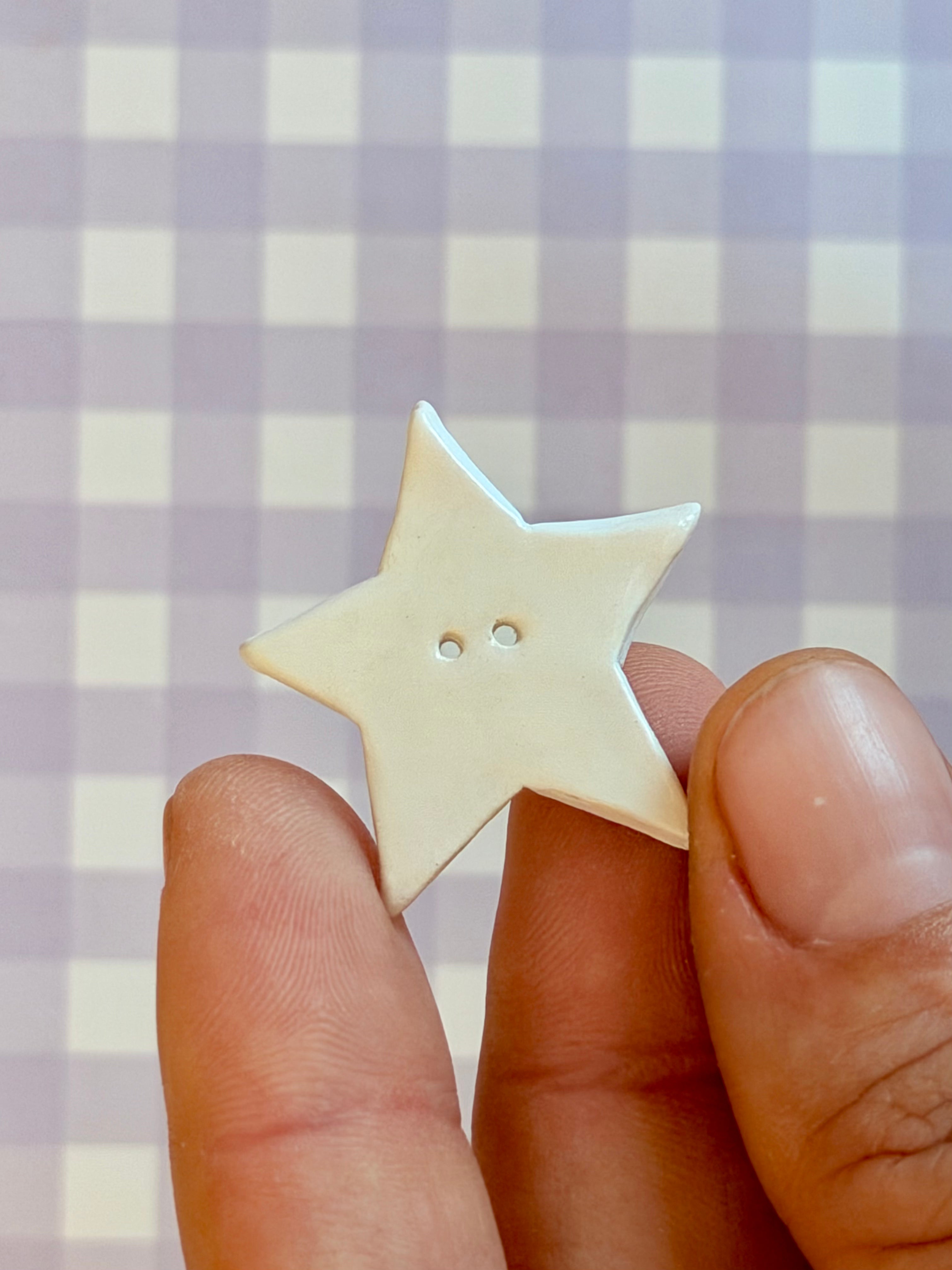 Handmade Ceramic Button for Cross Stitch – White Star Big