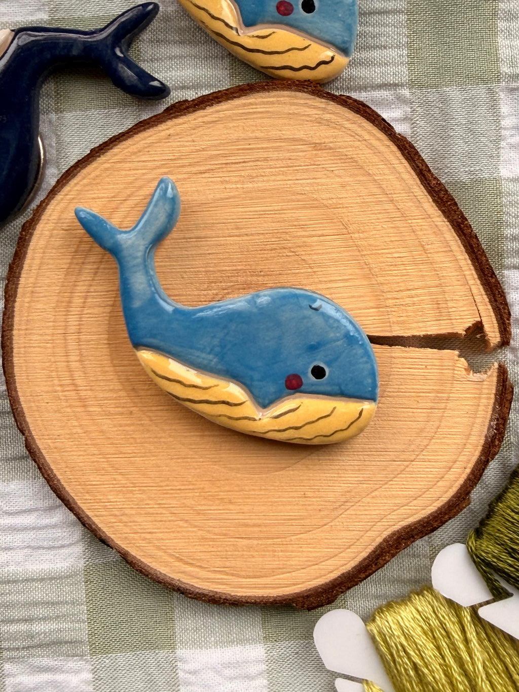 Handmade Ceramic Needle Minder – Blue Wheal