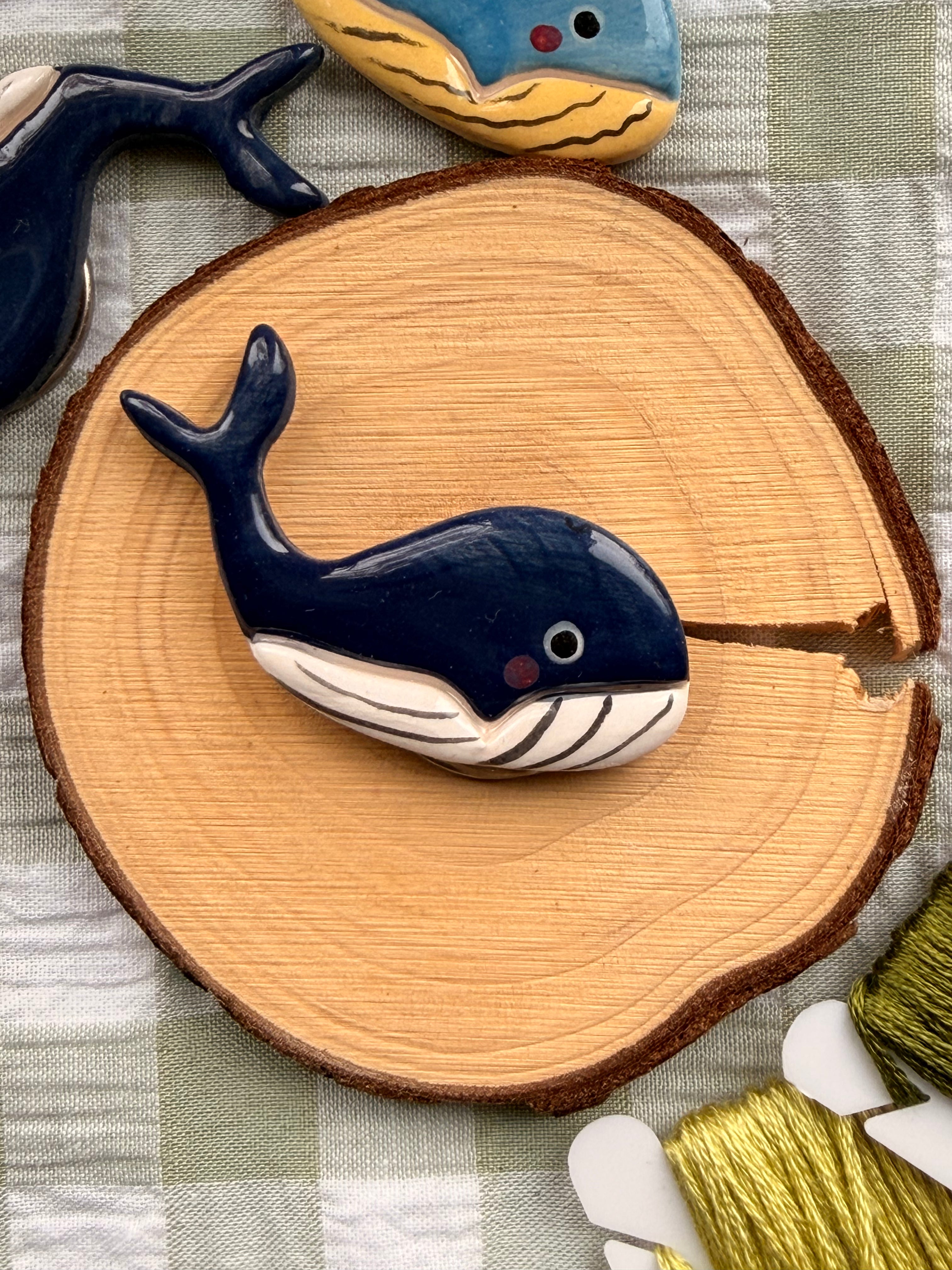 Handmade Ceramic Needle Minder – Dark Blue Wheal
