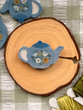 Handmade Ceramic Needle Minder – Blue Teapot