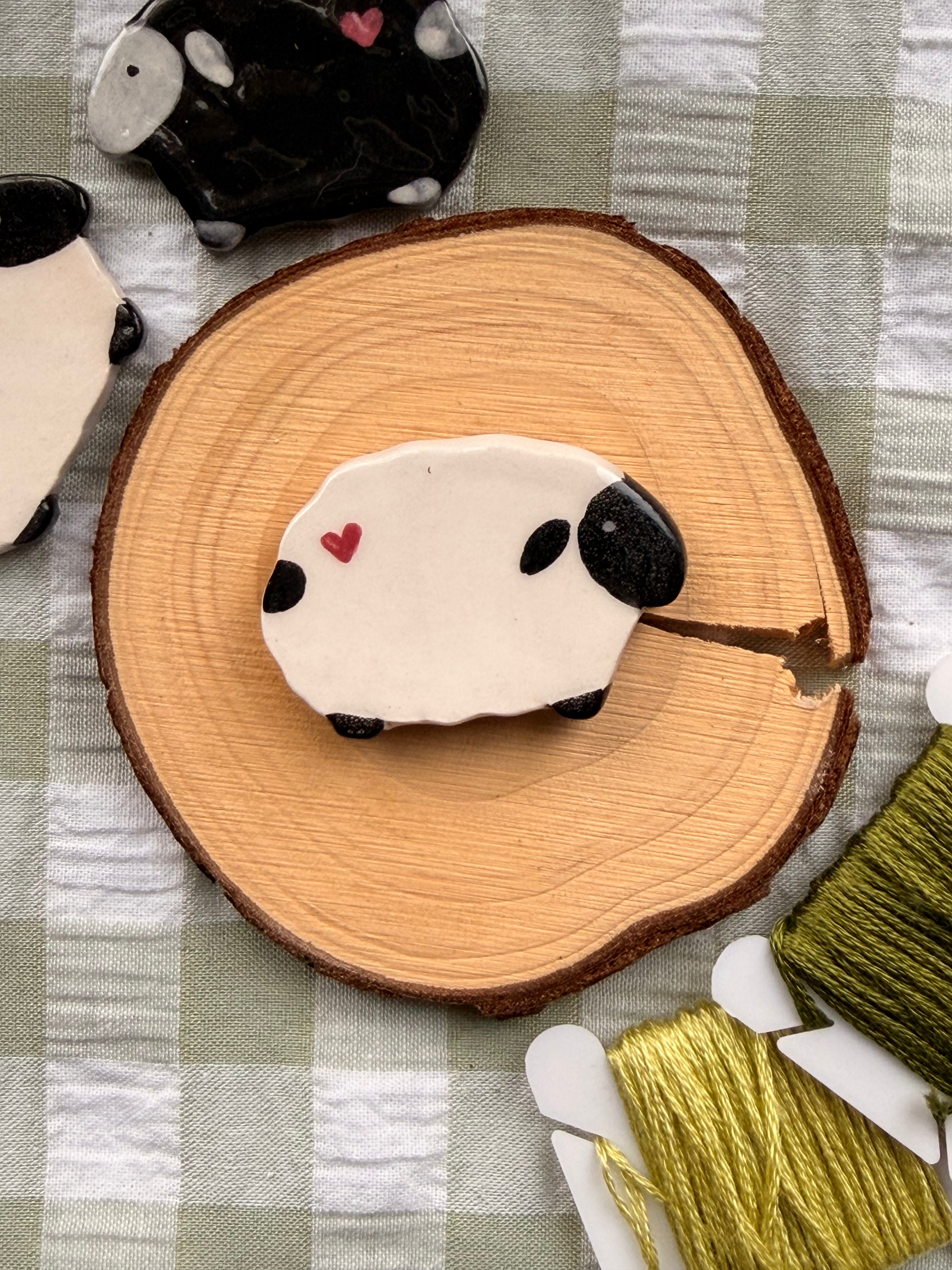 Handmade Ceramic Needle Minder – White Ewe