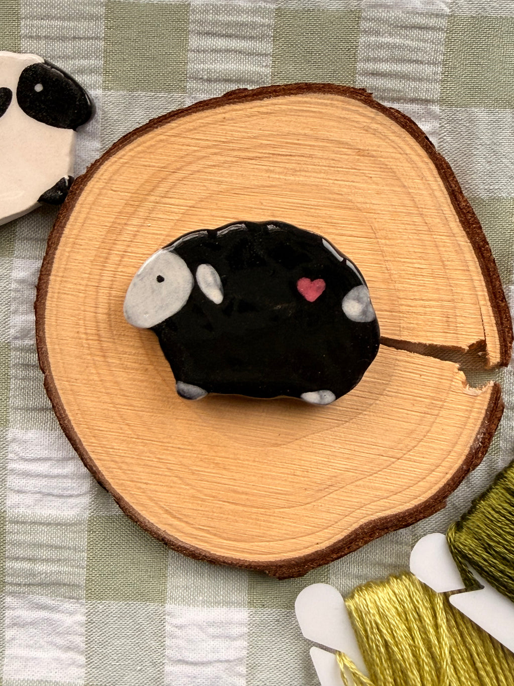Handmade Ceramic Needle Minder – Black Ewe