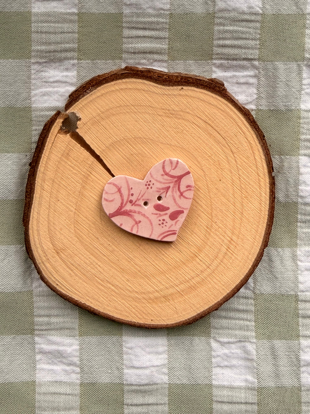 Handmade Ceramic Button for Cross Stitch – Pink Heart