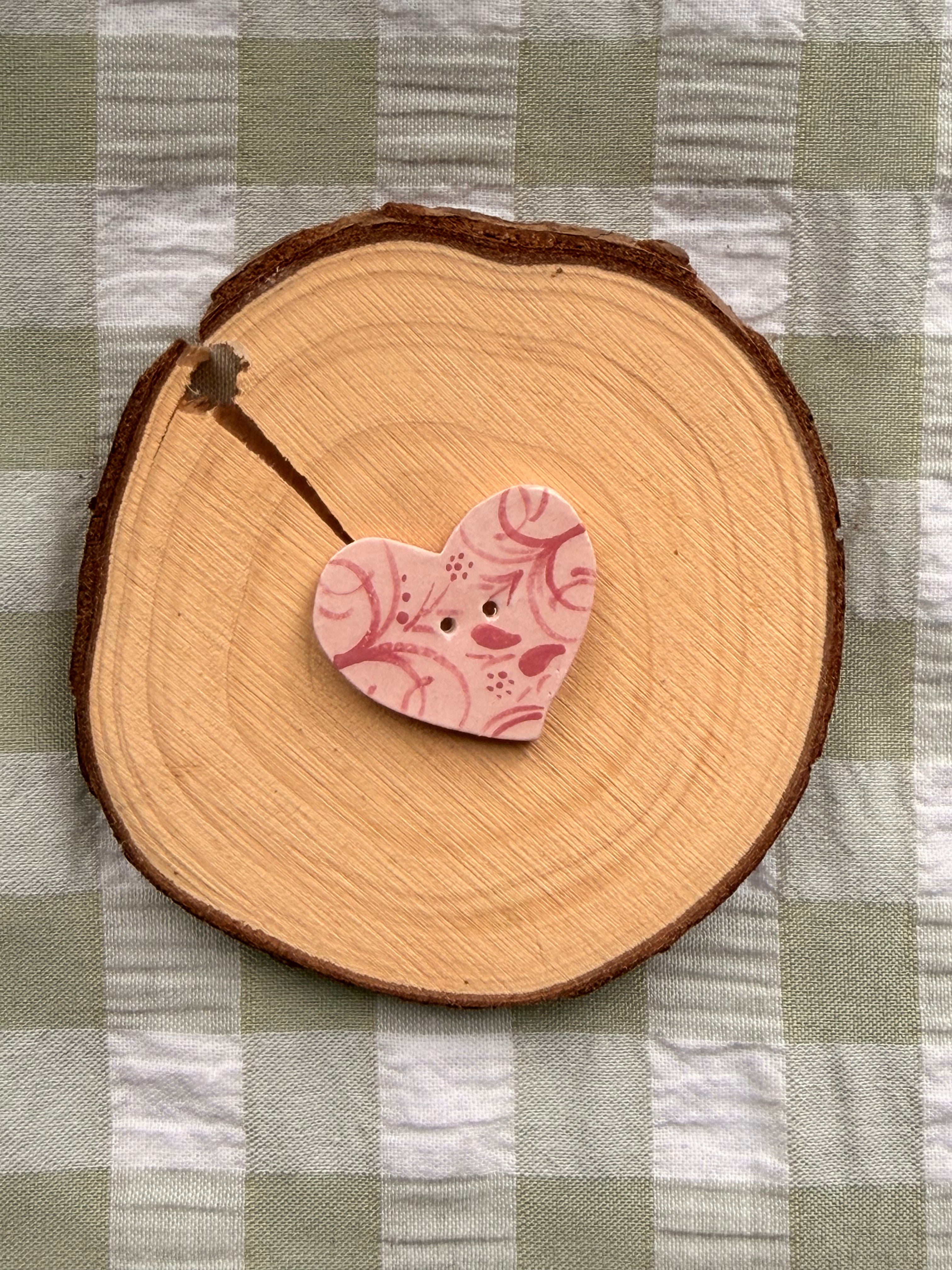 Handmade Ceramic Button for Cross Stitch – Pink Heart