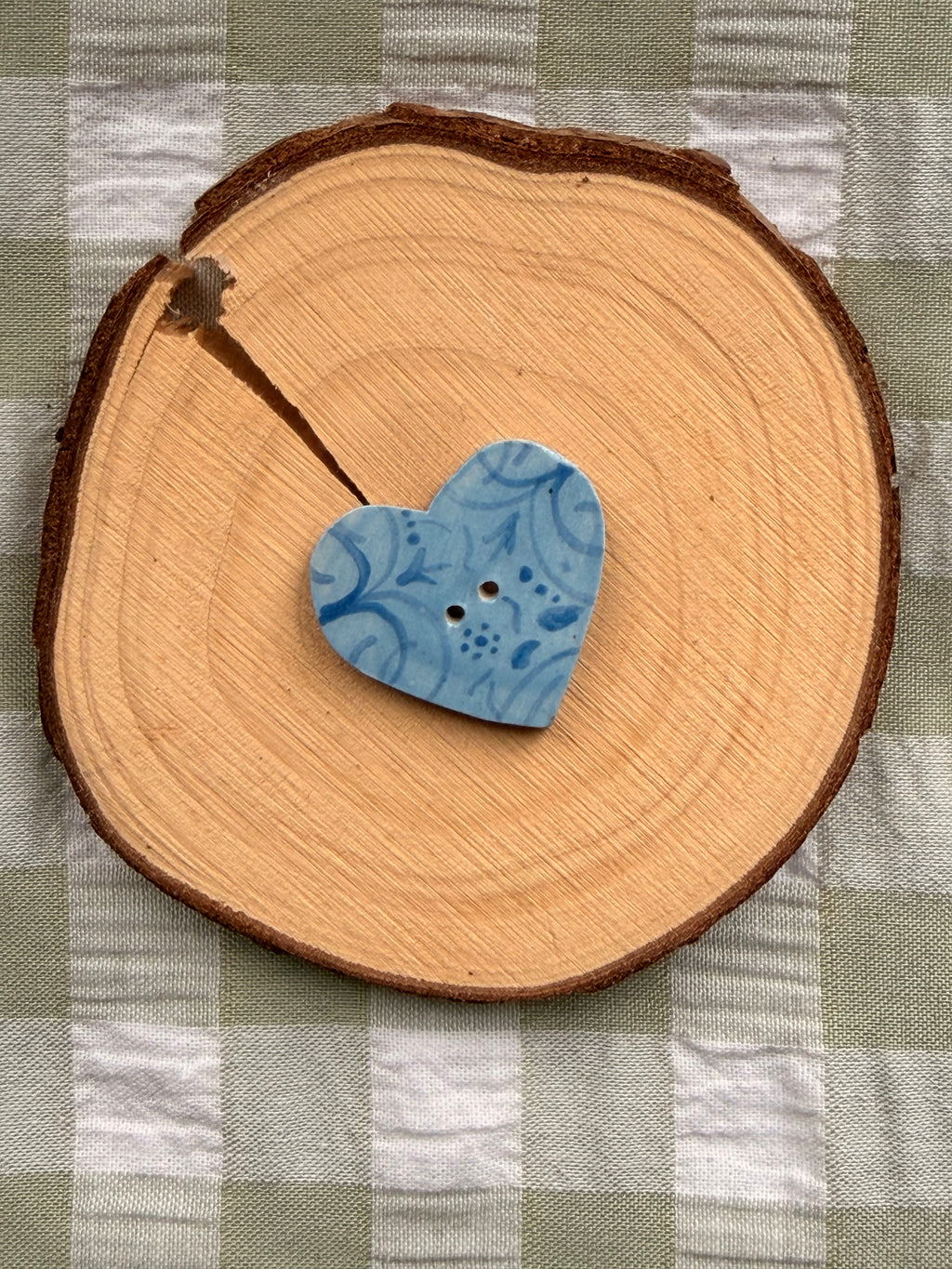 Handmade Ceramic Button for Cross Stitch – Blue Heart