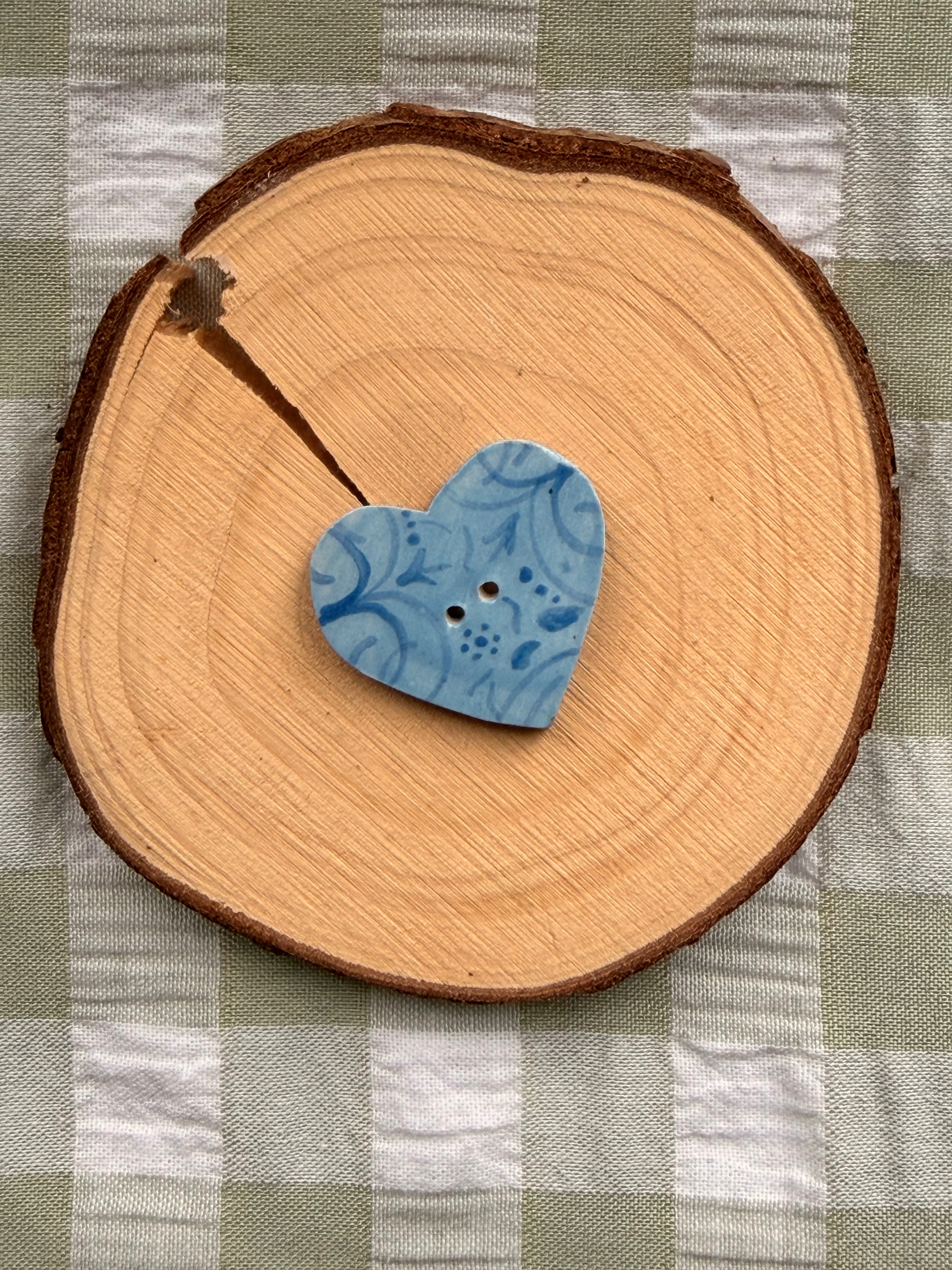 Handmade Ceramic Button for Cross Stitch – Blue Heart