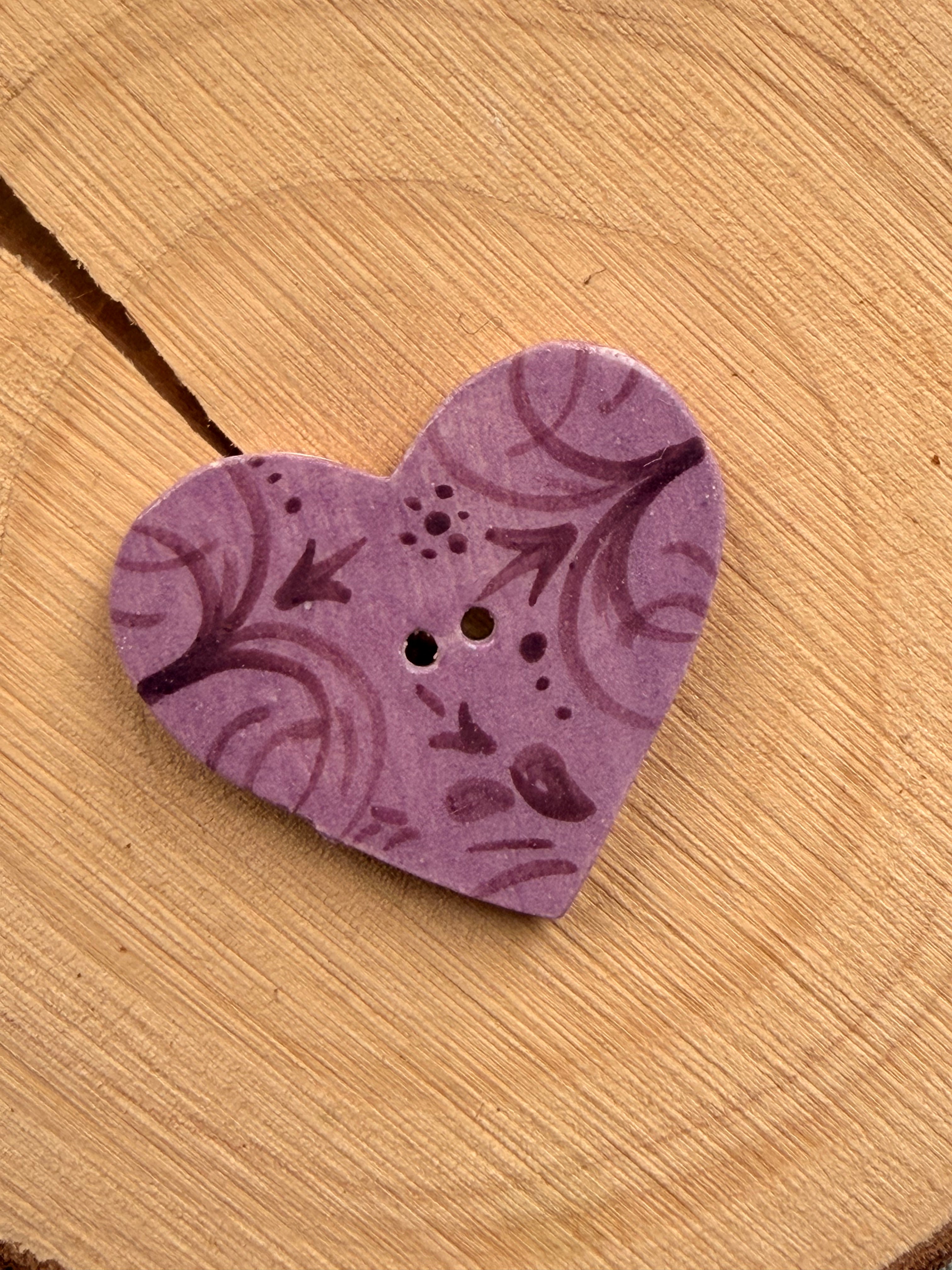 Handmade Ceramic Button for Cross Stitch – Violet Heart
