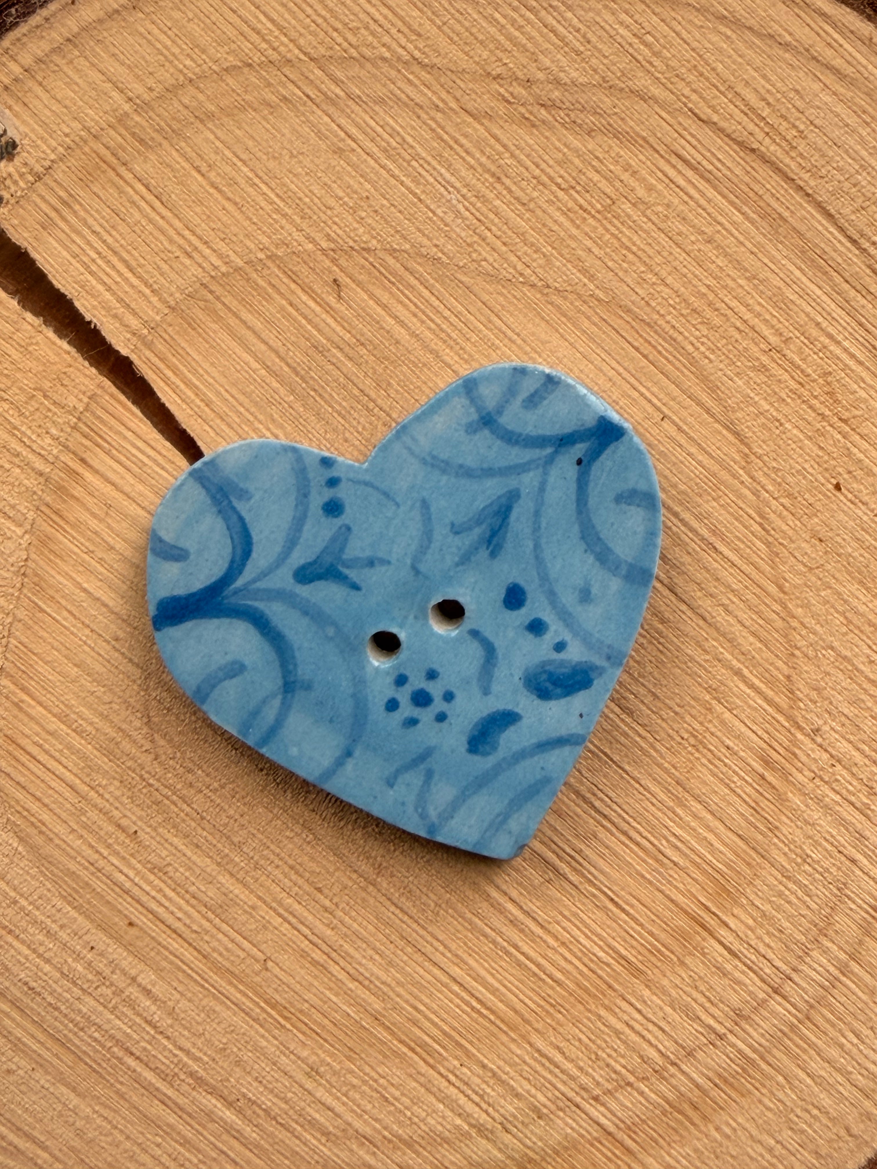 Handmade Ceramic Button for Cross Stitch – Blue Heart