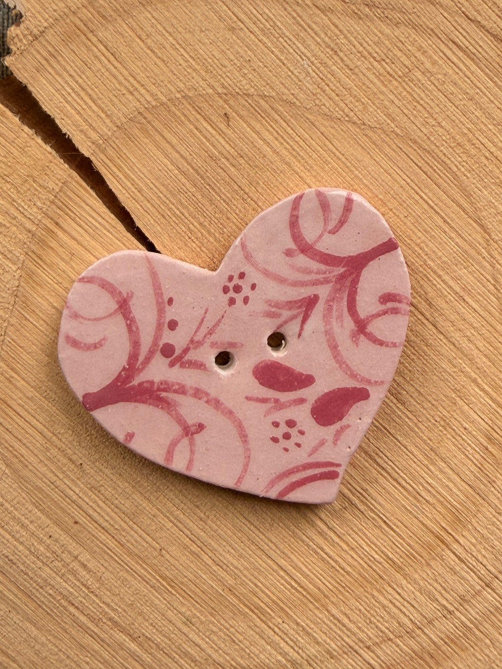 Handmade Ceramic Button for Cross Stitch – Pink Heart