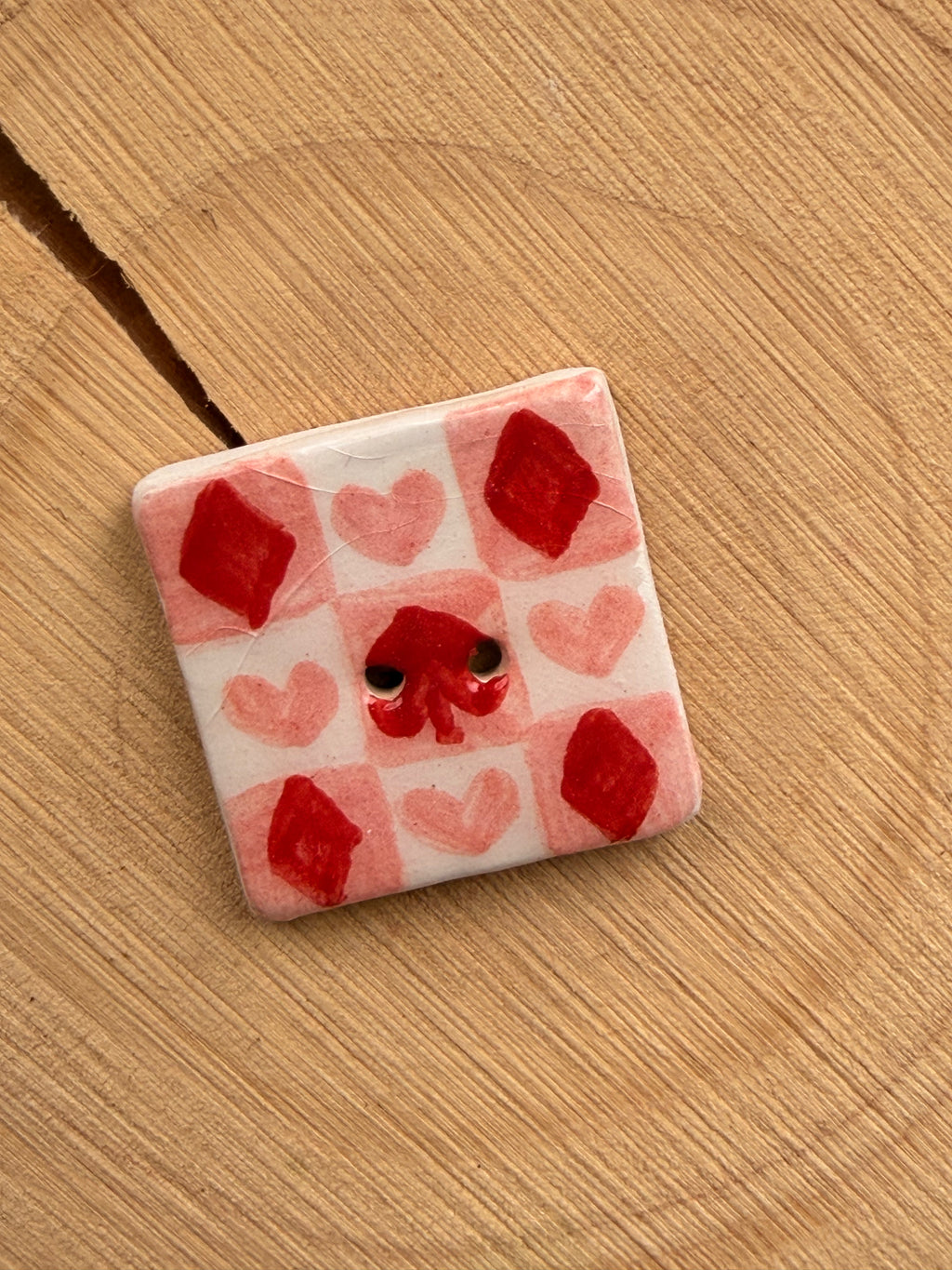 Handmade Ceramic Button for Cross Stitch – Card Suits Red