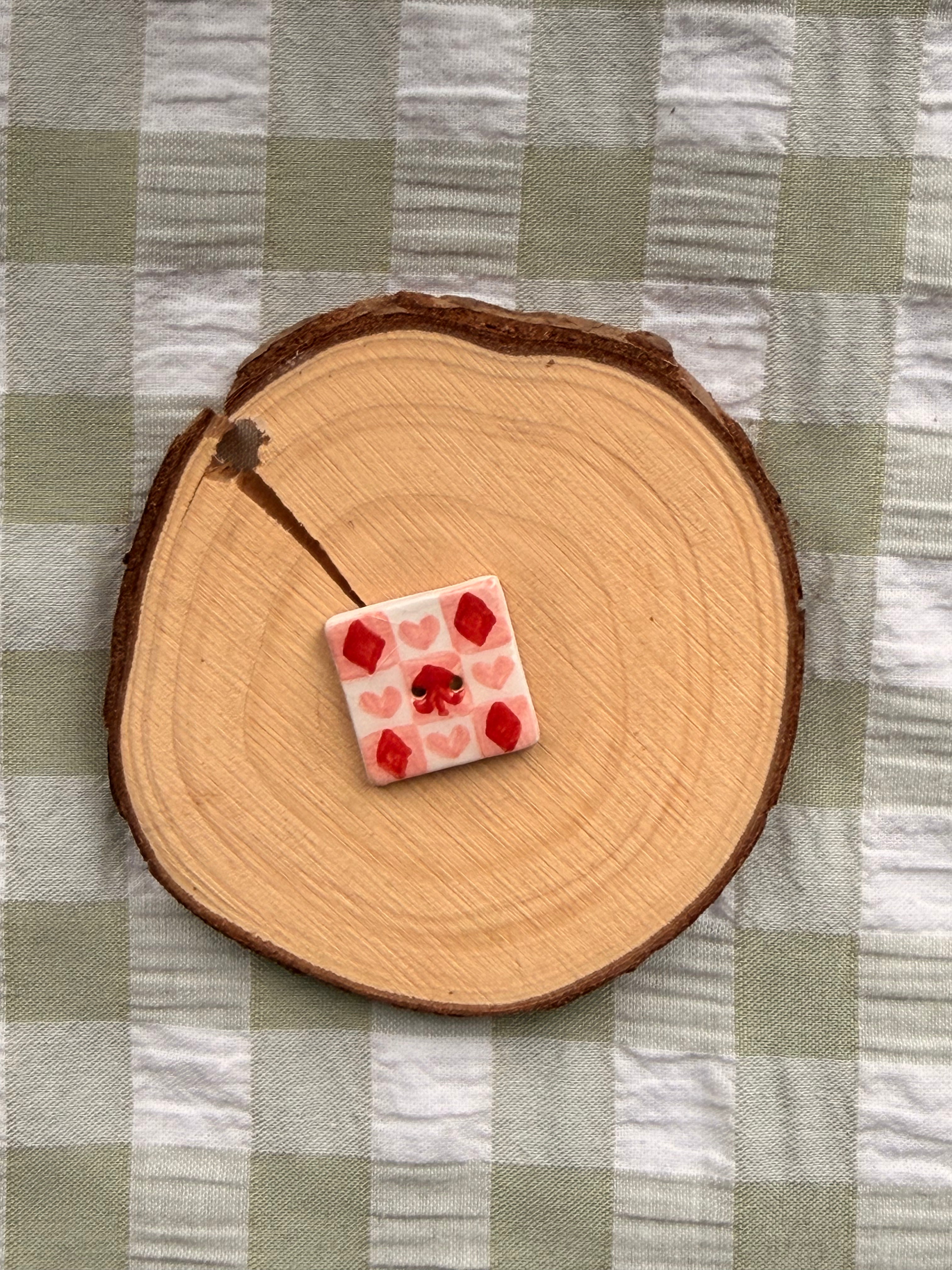 Handmade Ceramic Button for Cross Stitch – Card Suits Red