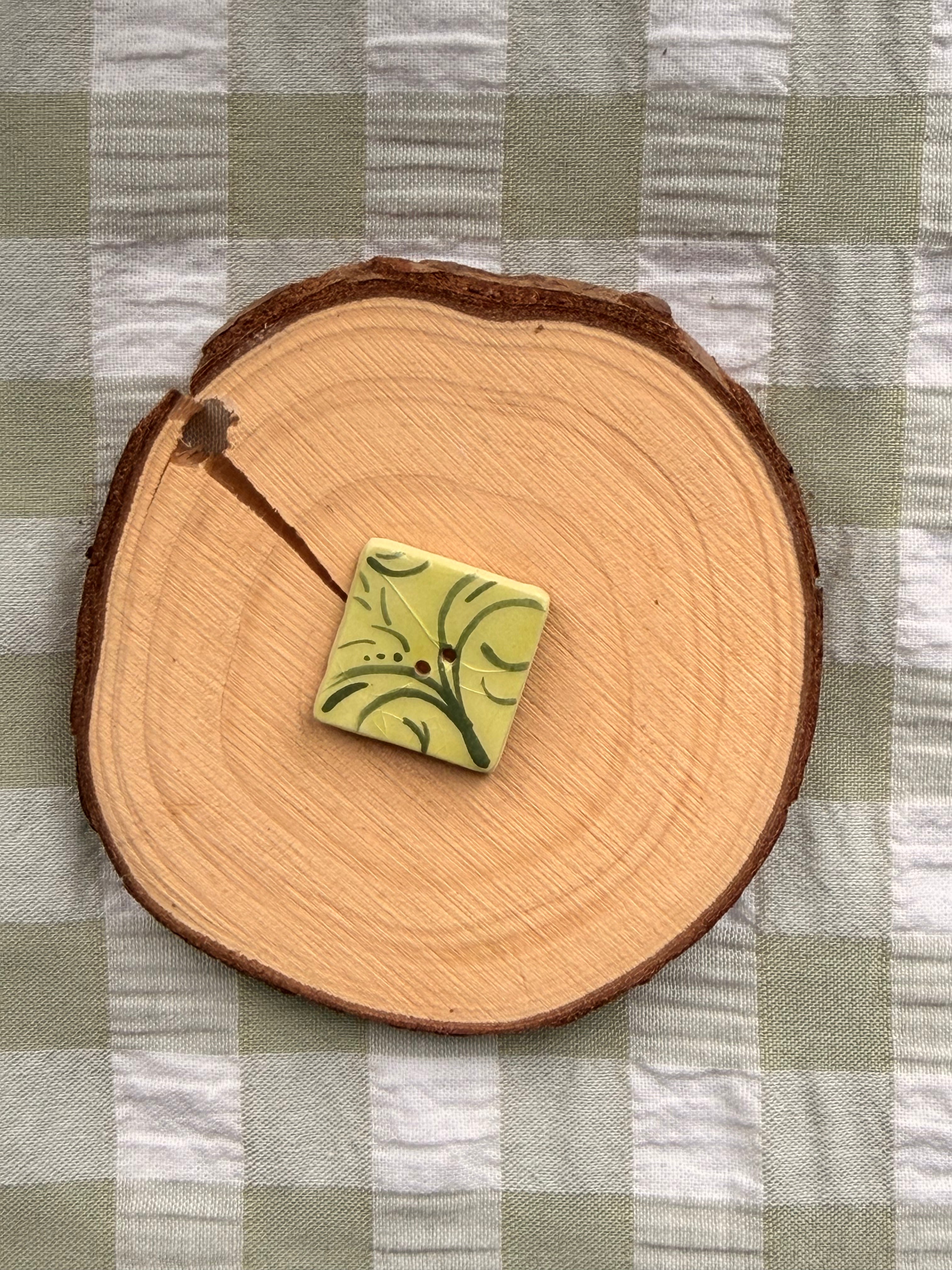 Handmade Ceramic Button for Cross Stitch – Green Pattern