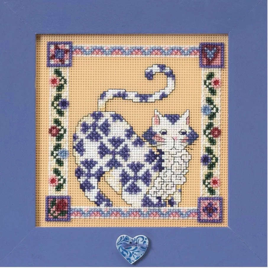 Handmade Ceramic Button for Cross Stitch – Blue Heart