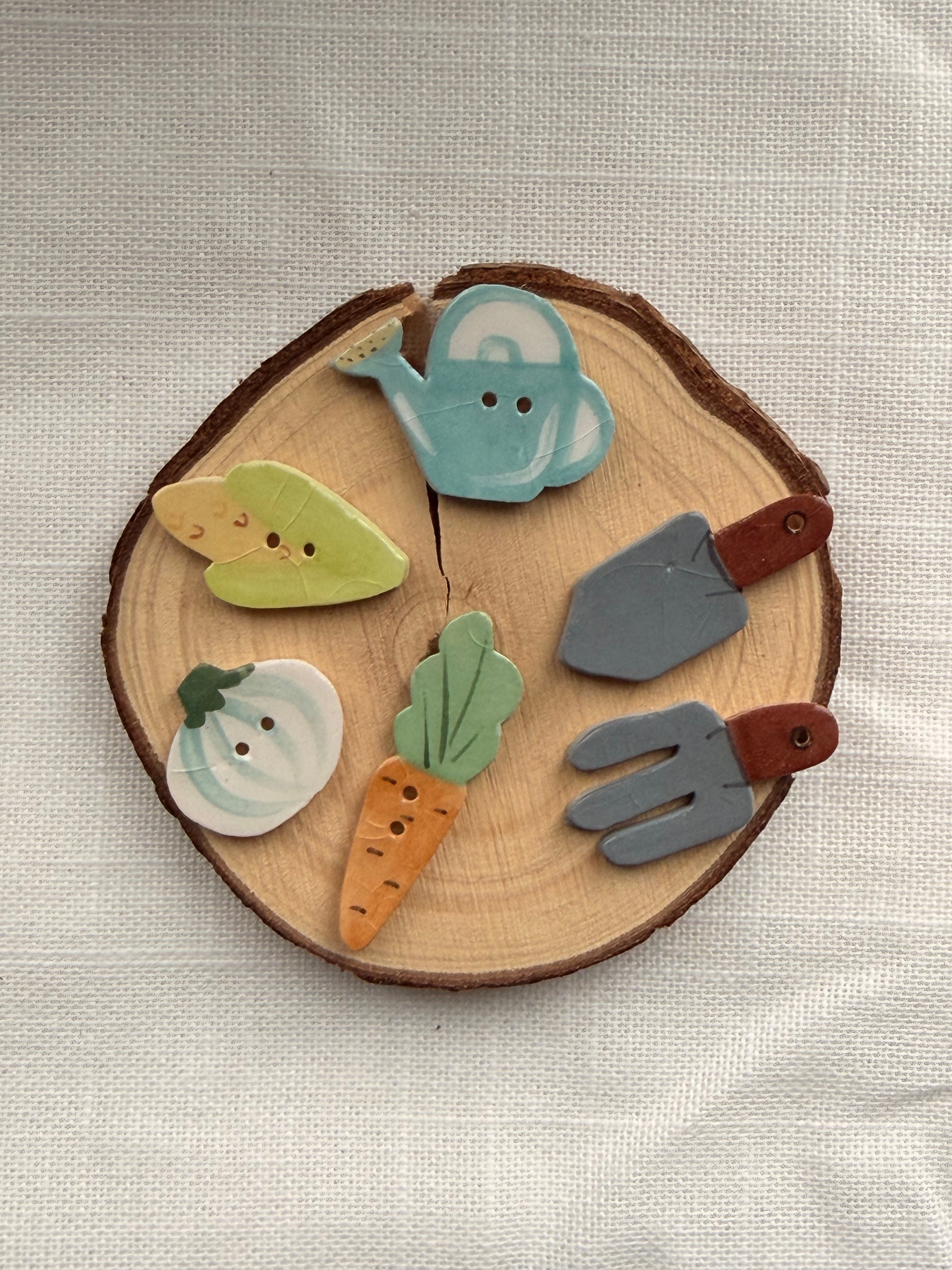 Handmade Ceramic Garden Buttons – Set of 6