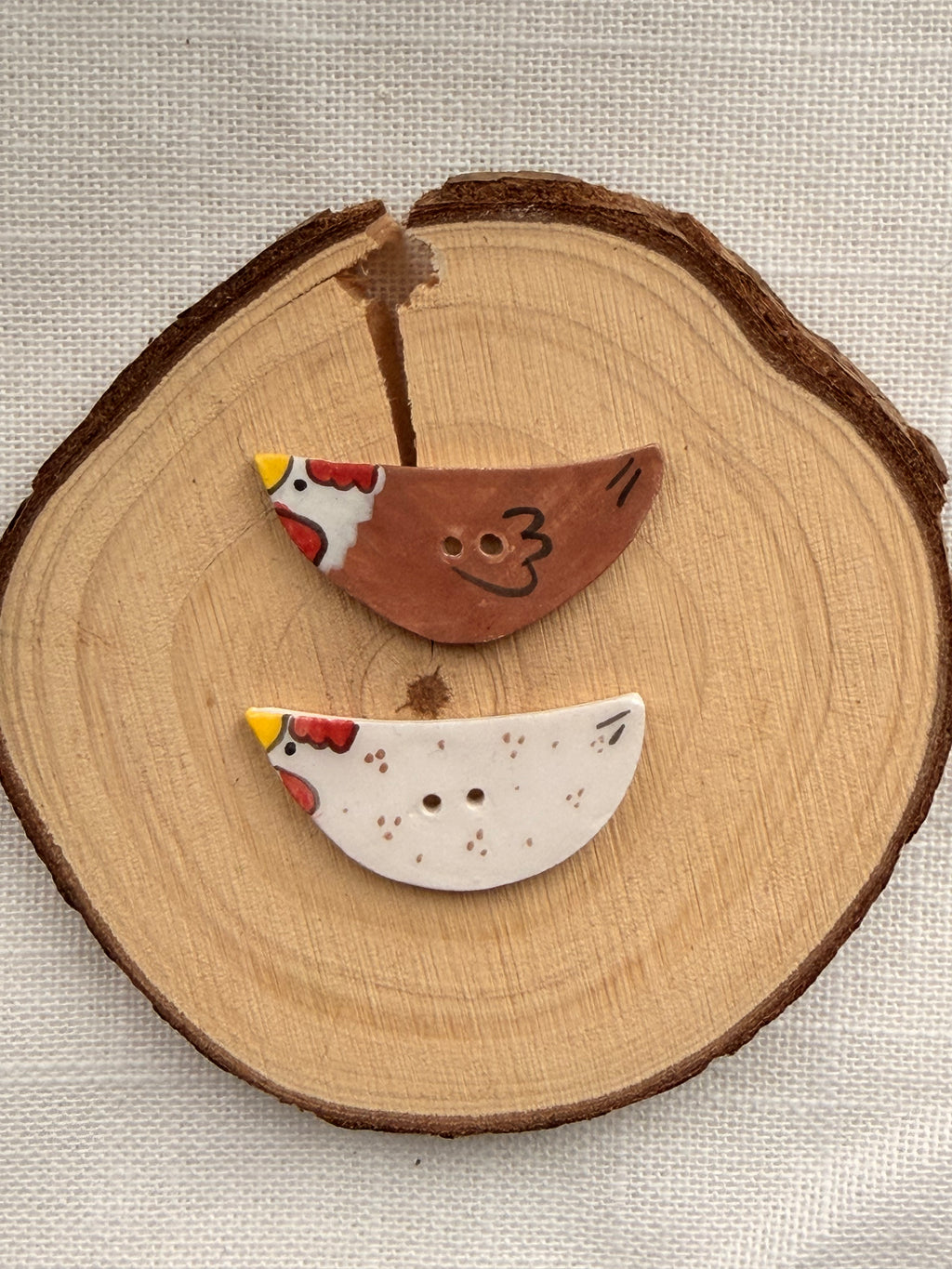 Handmade Ceramic Brown Chicken Buttons – Set of 2