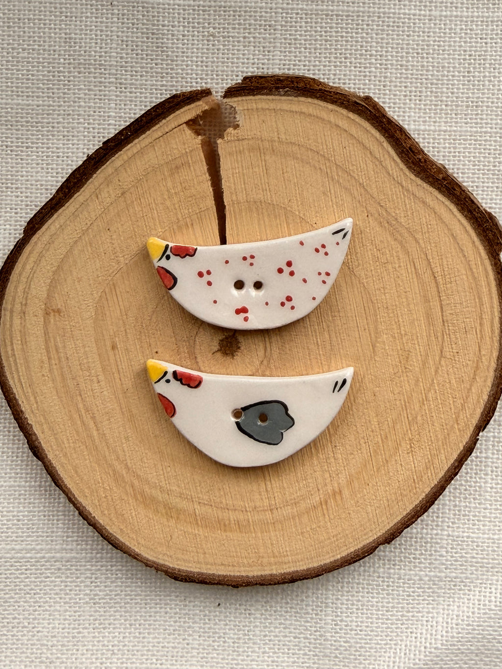 Handmade Ceramic White Chicken Buttons – Set of 2