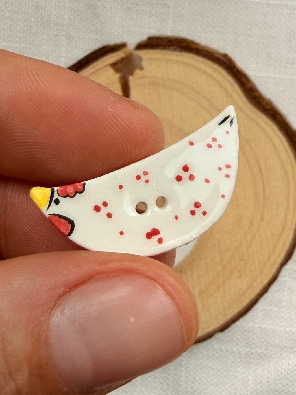 Handmade Ceramic White Chicken Buttons – Set of 2