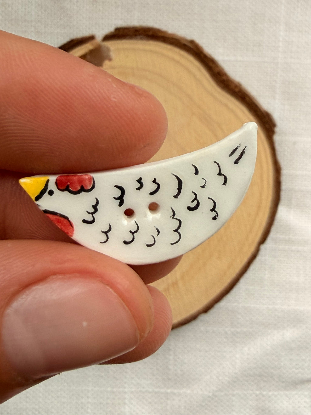 Handmade Ceramic Black and White Chicken Buttons – Set of 2