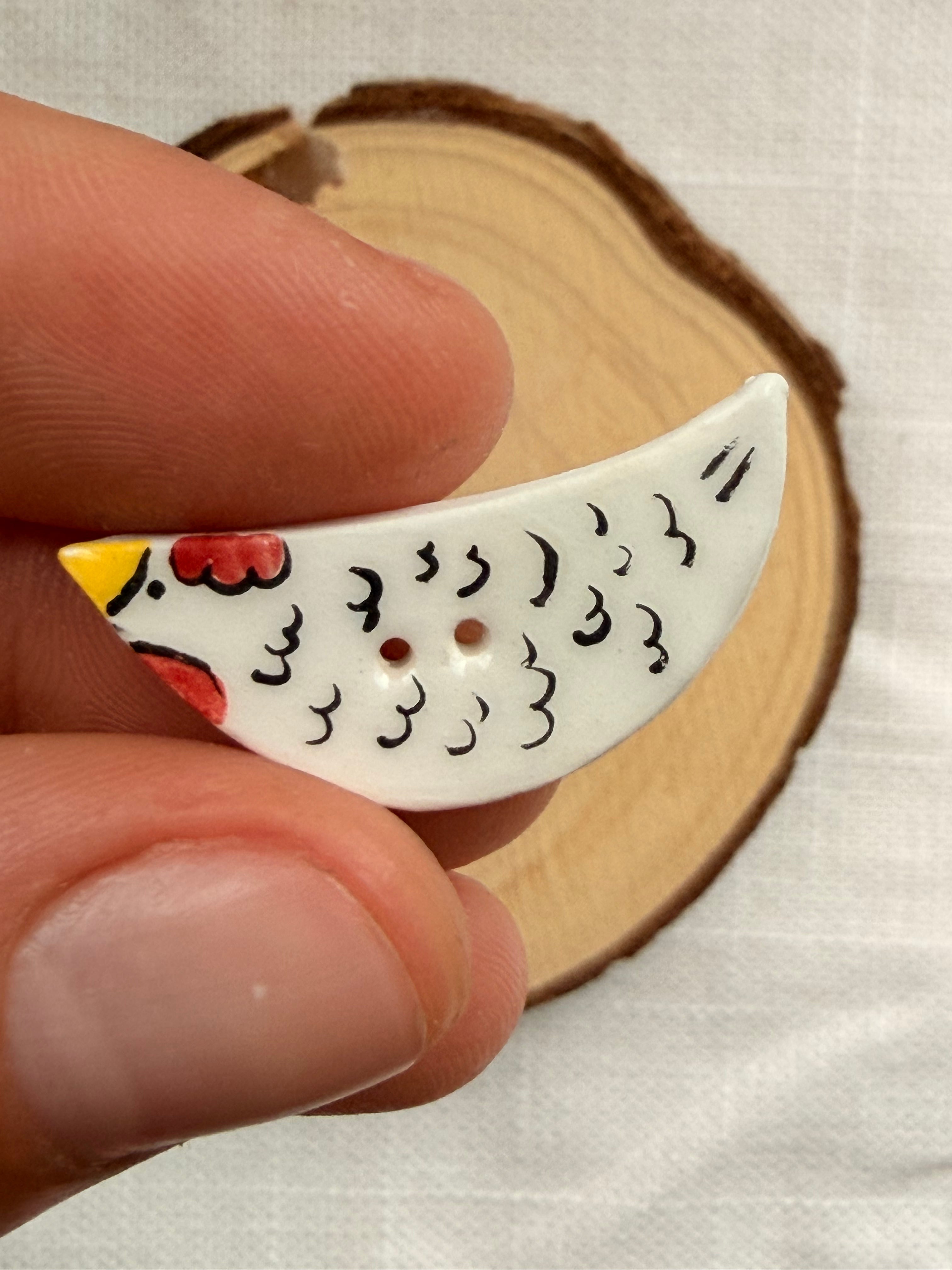 Handmade Ceramic Black and White Chicken Buttons – Set of 2