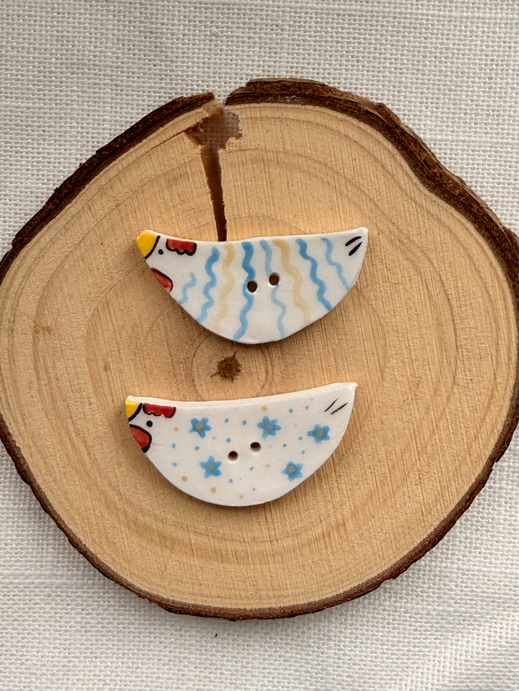 Handmade Ceramic Blue Chicken Buttons – Set of 2