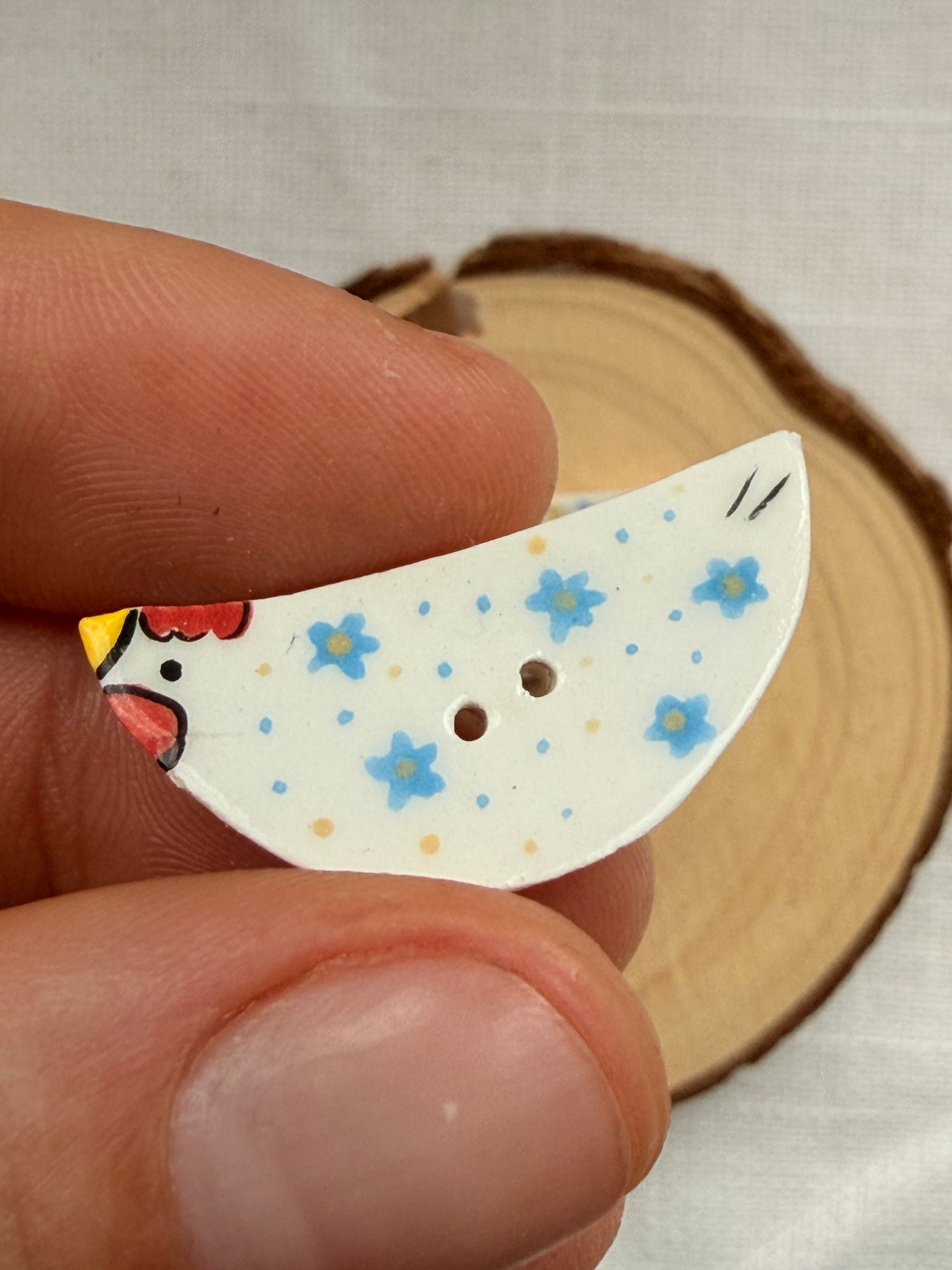 Handmade Ceramic Blue Chicken Buttons – Set of 2