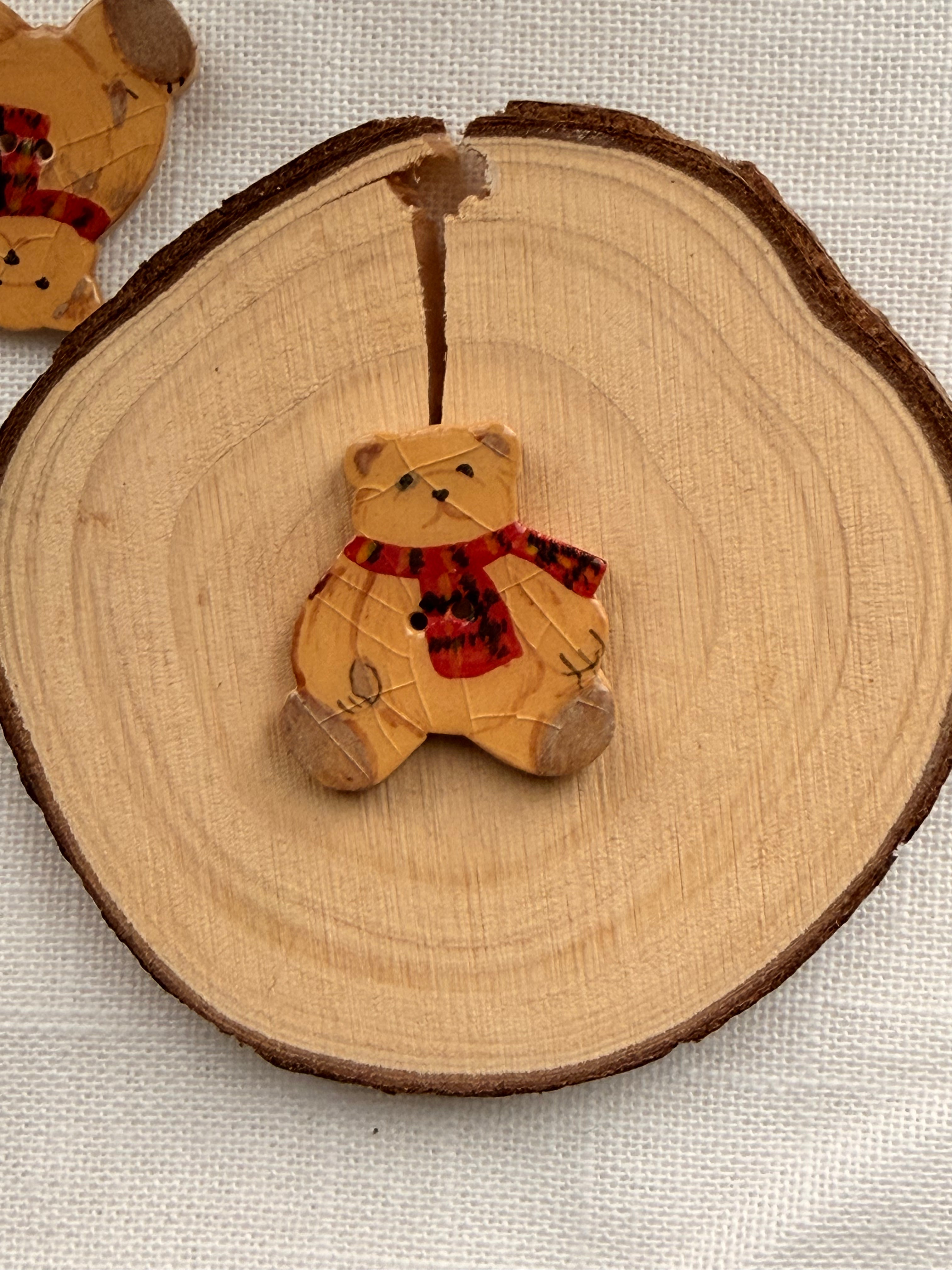 Handmade Ceramic Teddy Bear Button – Hand-Painted Sewing Embellishment