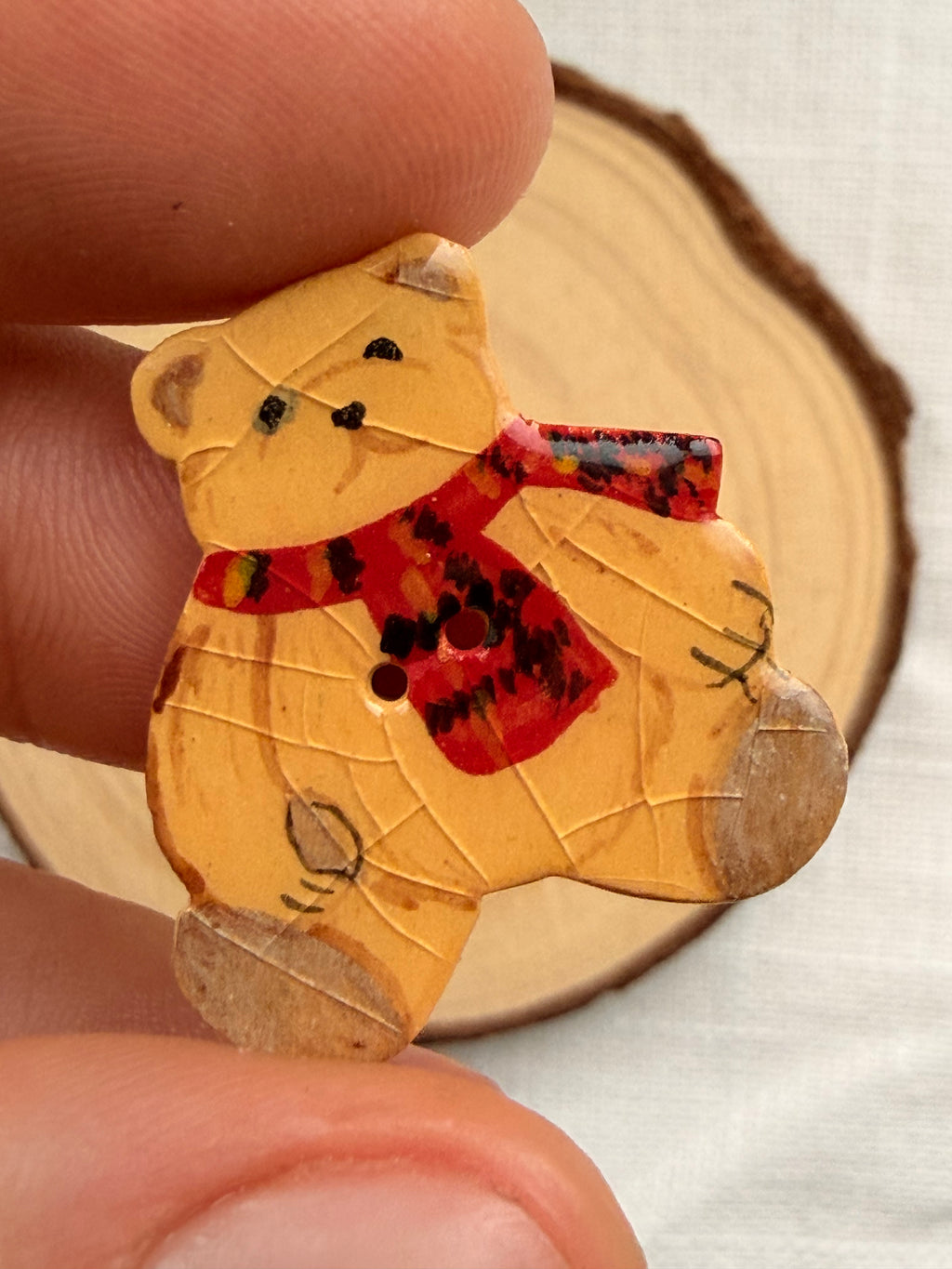 Handmade Ceramic Teddy Bear Button – Hand-Painted Sewing Embellishment