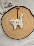 Handmade Ceramic White Cat Button – Hand-Painted Sewing Embellishment