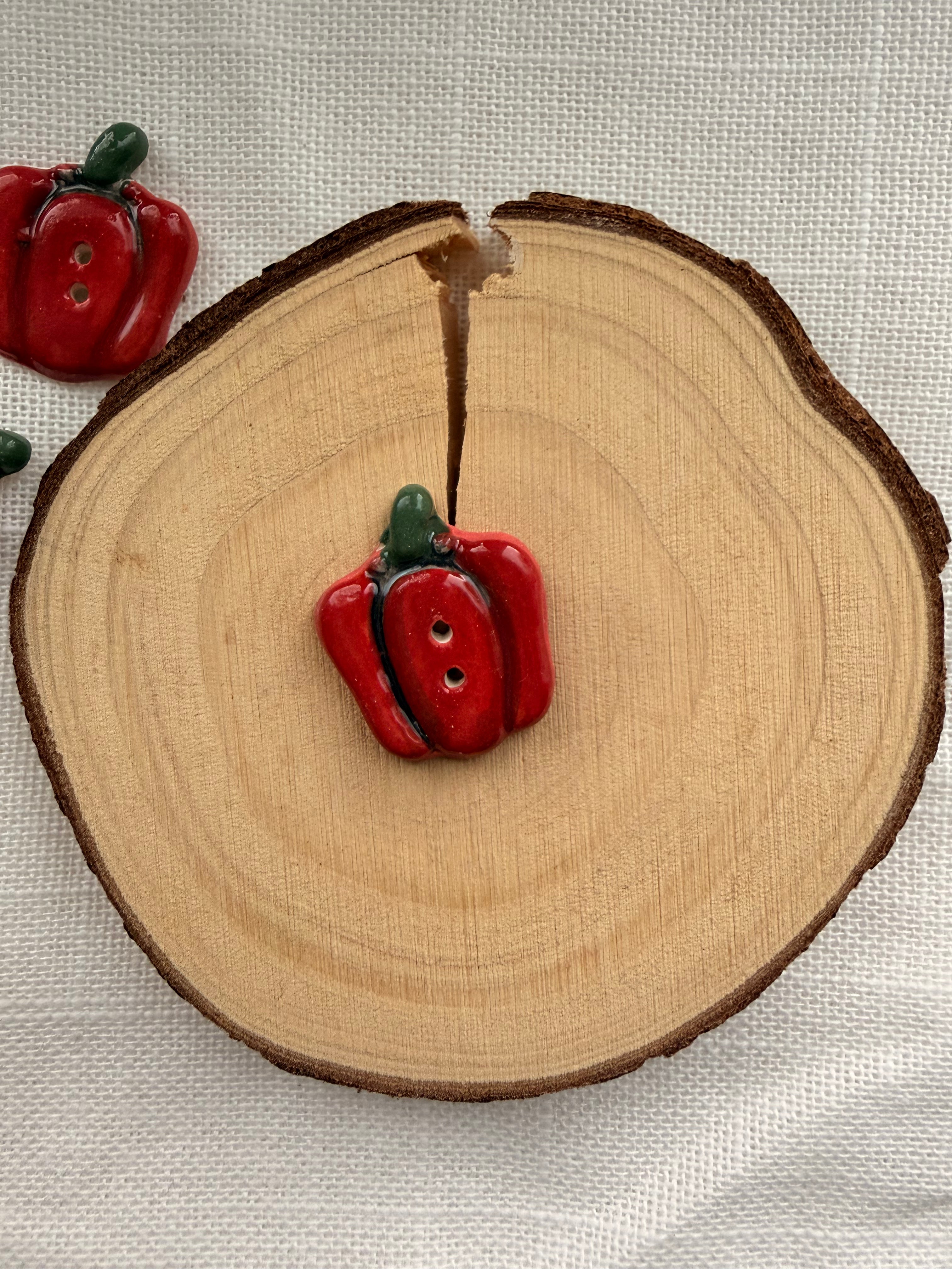 Handmade Ceramic Paprika Button – Hand-Painted Sewing Embellishment