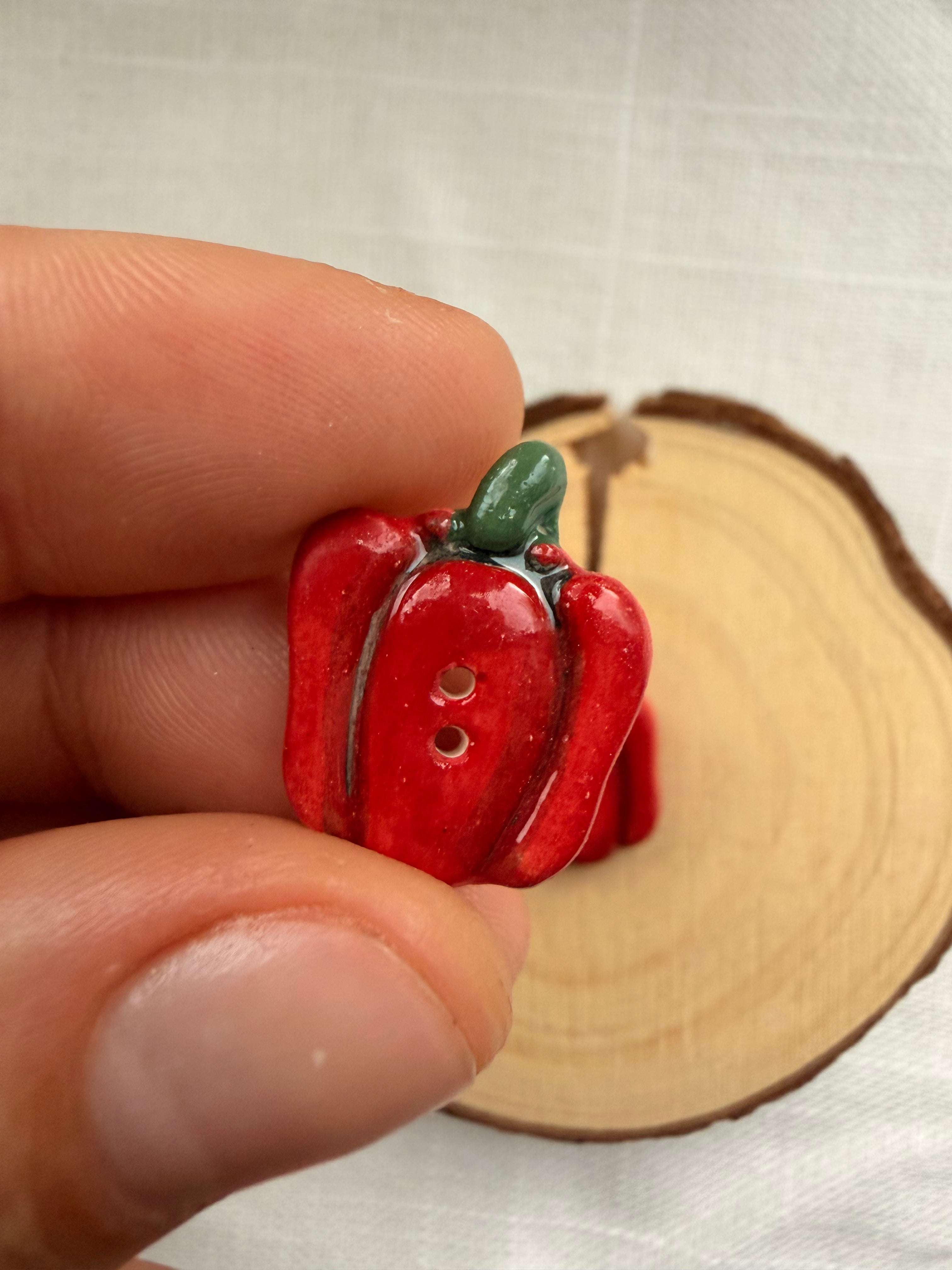 Handmade Ceramic Paprika Button – Hand-Painted Sewing Embellishment