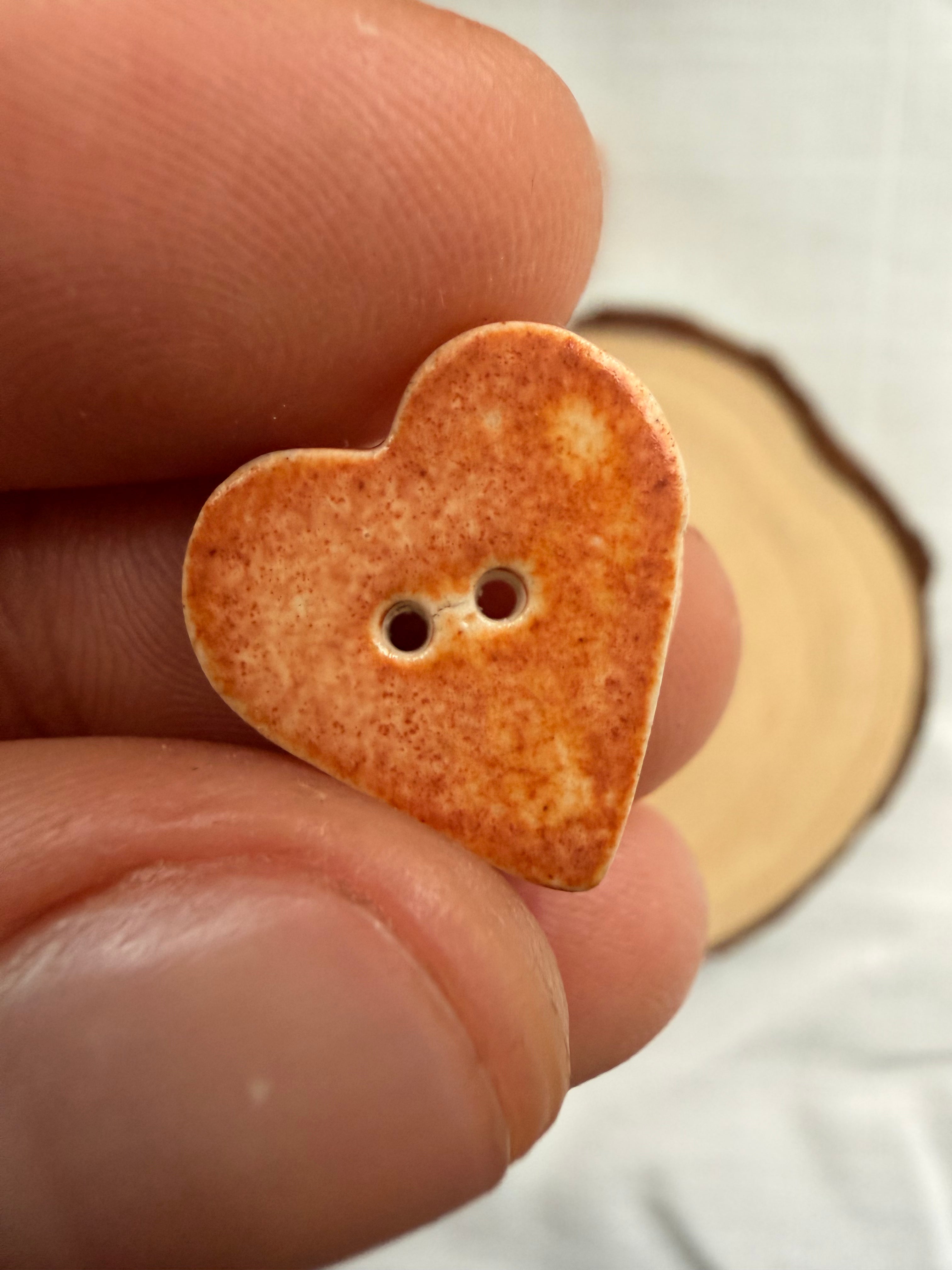 Handmade Ceramic Heart Button – Hand-Painted Sewing Embellishment