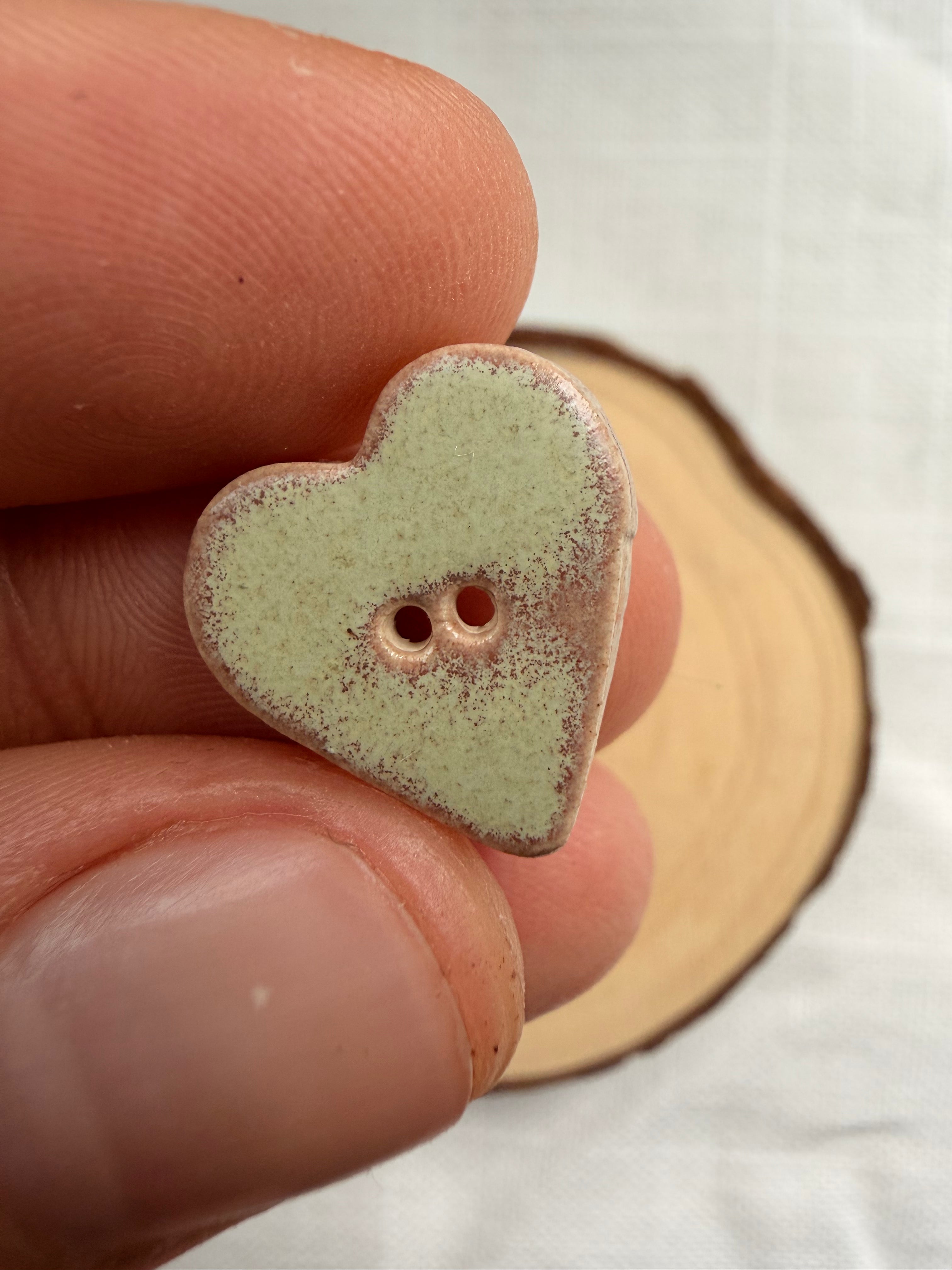 Handmade Ceramic Heart Button – Hand-Painted Sewing Embellishment