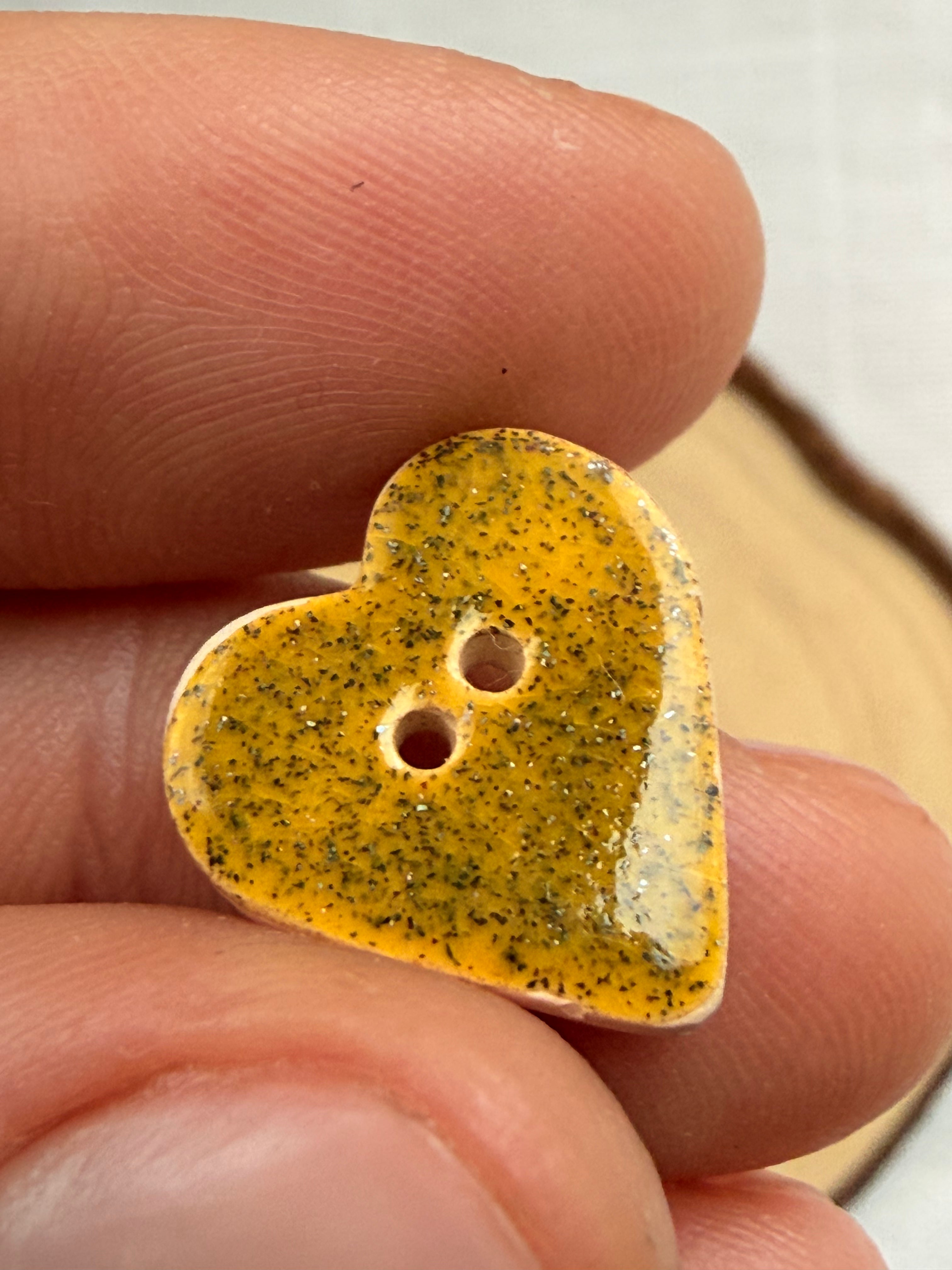 Handmade Ceramic Heart Button – Hand-Painted Sewing Embellishment